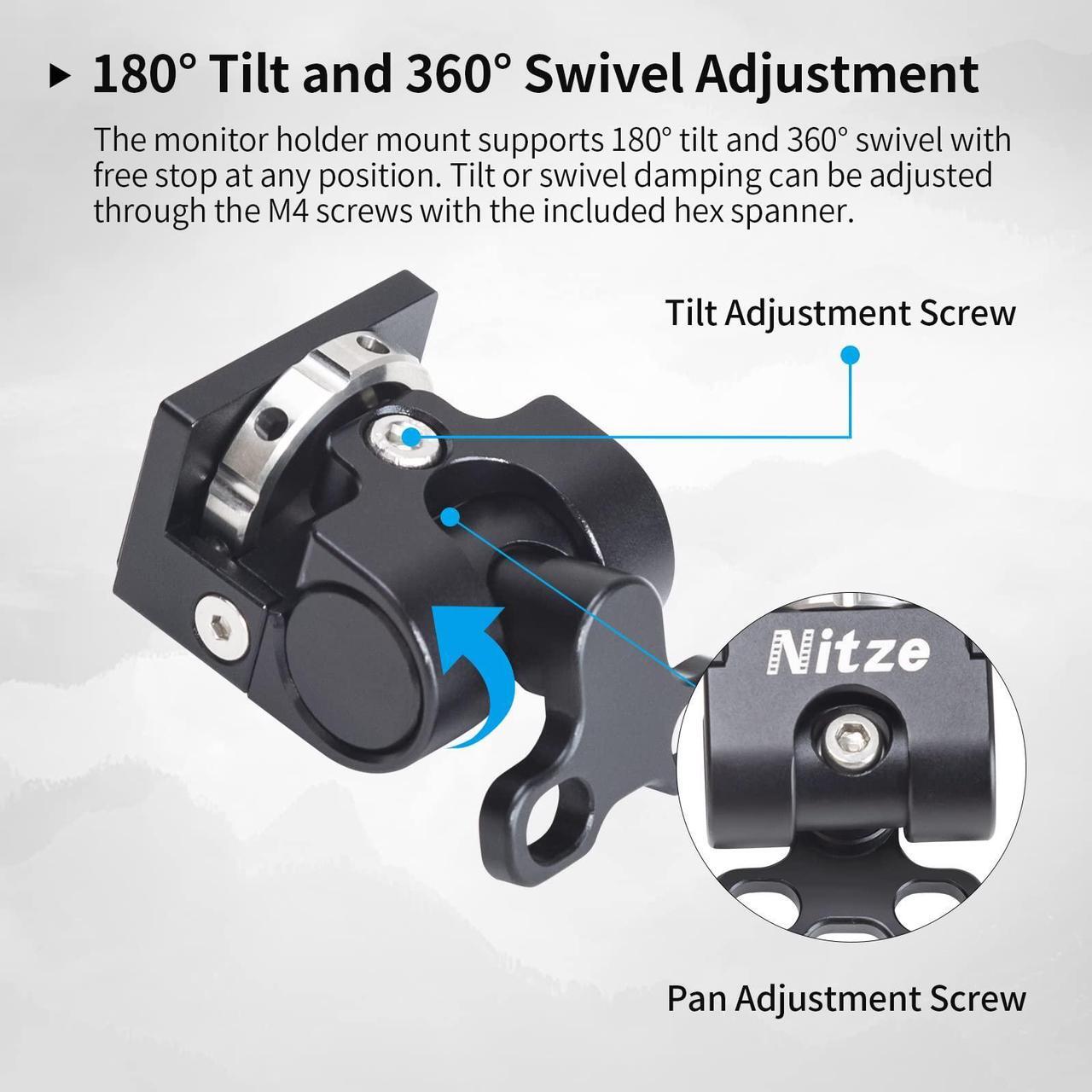 Alt view image 3 of 5 - Nitze Field Monitor Mount with 1/4" Screws, Swivel and Tilt Adjustable Low Profile Monitor Holder - N54-F3