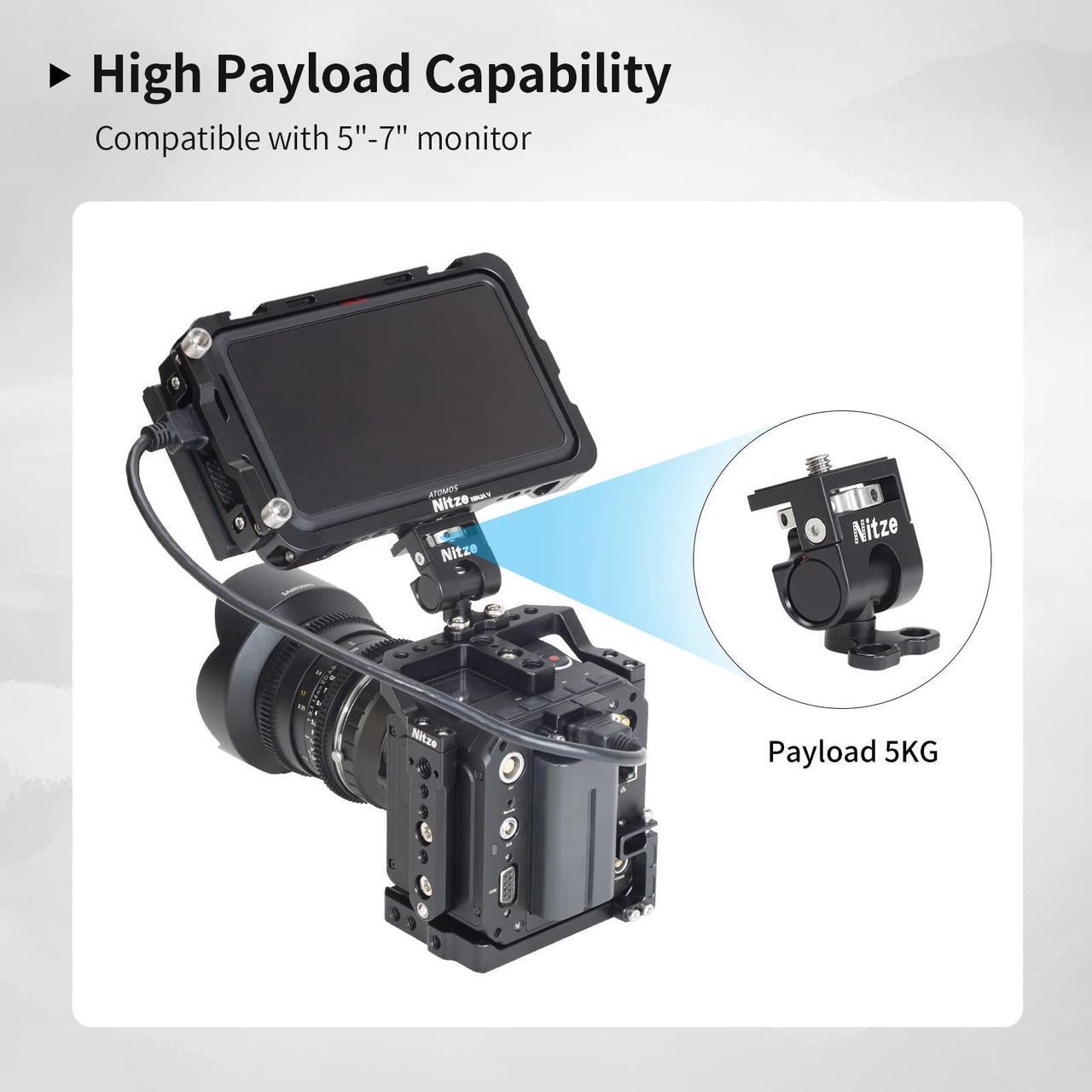 Alt view image 4 of 5 - Nitze Field Monitor Mount with 1/4" Screws, Swivel and Tilt Adjustable Low Profile Monitor Holder - N54-F3