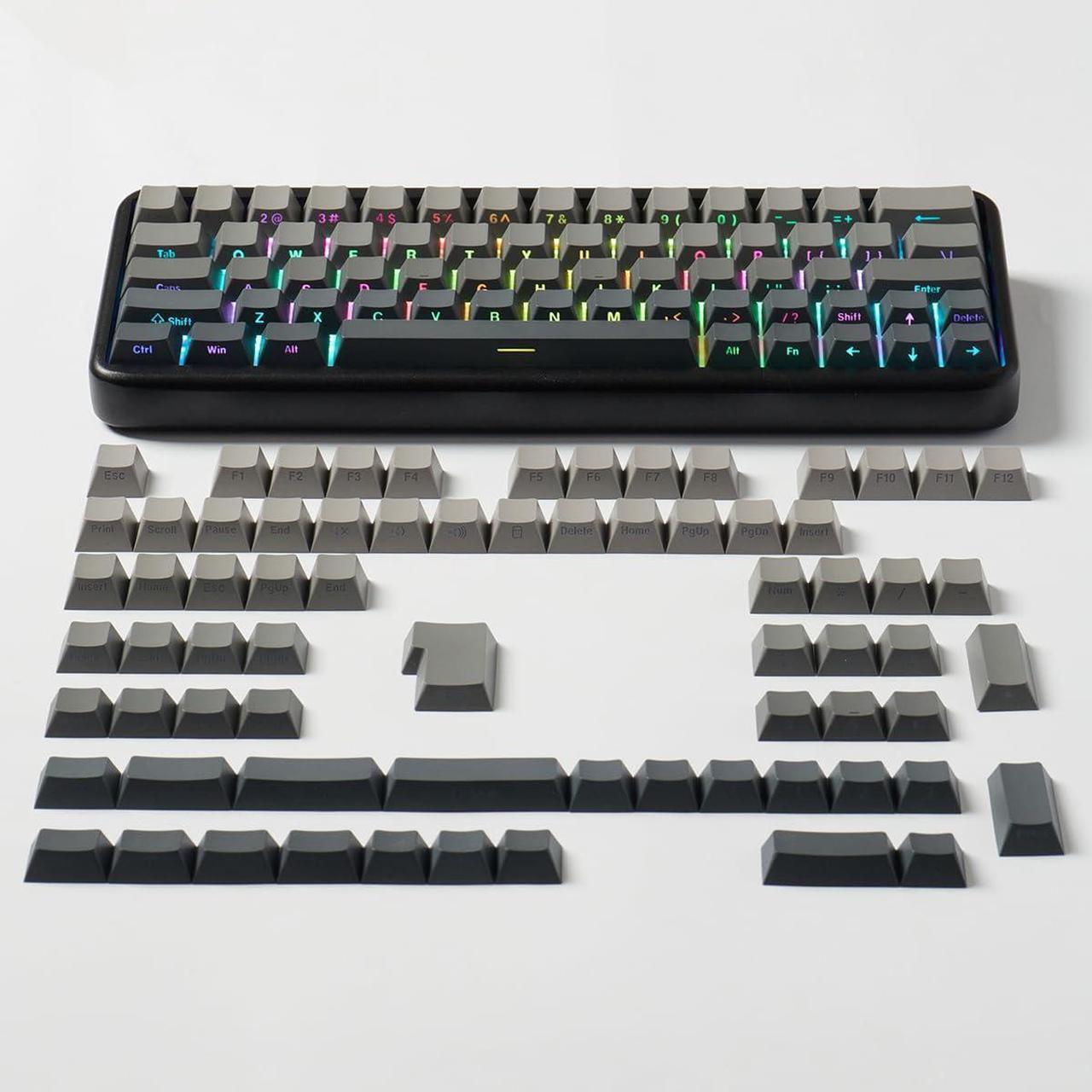 Alt view image 4 of 5 - Gradient Gray Side Print Keycaps, Shine Through PBT Doubleshot Keyboard Keycap, 136 Keys Cherry Profile Custom Keycaps Set for 60% 65% 75% 100% Cherry Gateron MX Switches Mechanical Keyboard