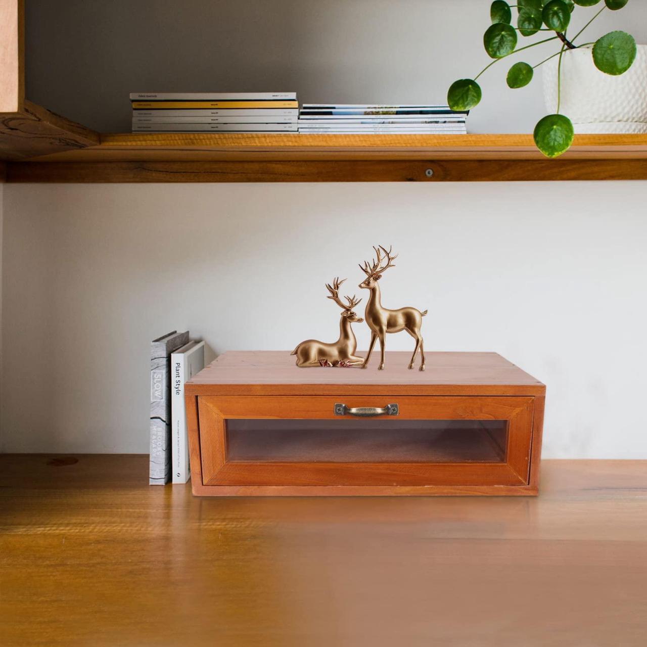 Alt view image 5 of 5 - TOPBATHY Wood Monitor Stand Riser Drawer: Retro Desktop Stand Desk Storage Organizer TV Shelf Stand Dresser Box for Laptop Computer Notebook PC