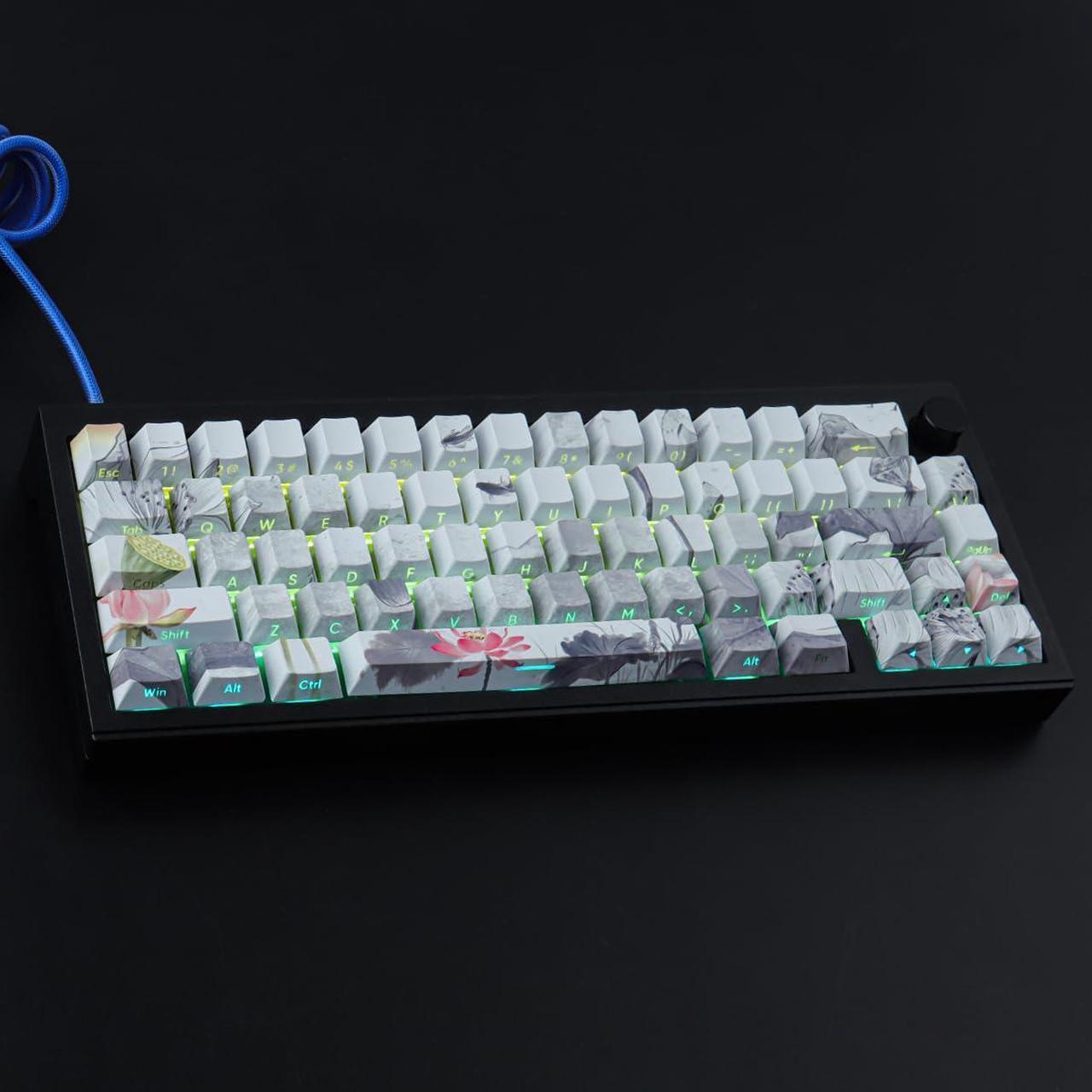 Alt view image 3 of 5 - Tsungup Side Printed Keycap Set - Ink Lotus Pond Custom Keycaps,135 Keys PBT Shine Through Keycaps Cool Keycaps,Cherry Profile Keyboard Keycaps for Cherry MX Switches Mechanical Keyboards