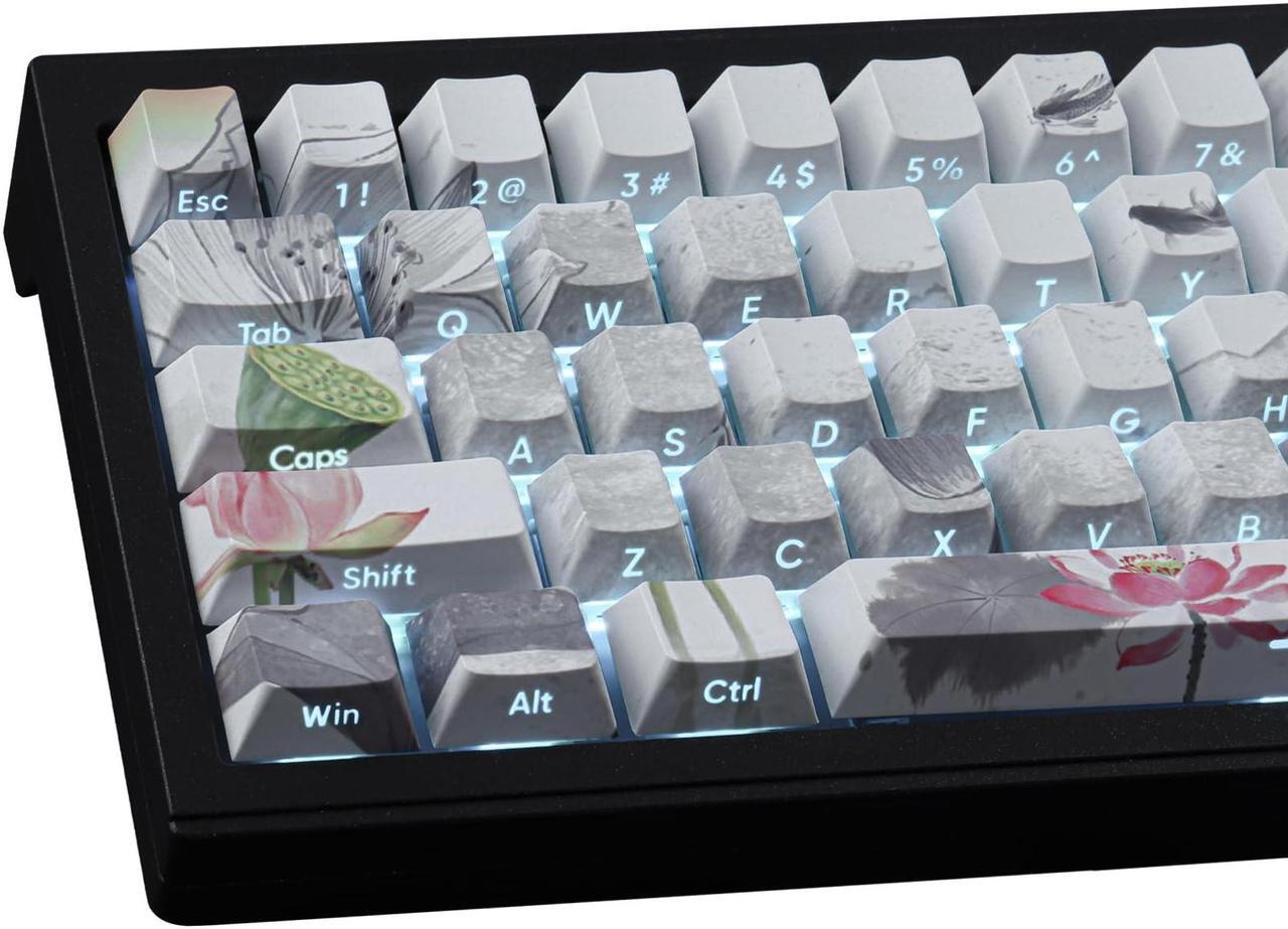 Main image of Tsungup Side Printed Keycap Set - Ink Lotus Pond Custom Keycaps,135 Keys PBT Shine Through Keycaps Cool Keycaps,Cherry Profile Keyboard Keycaps for Cherry MX Switches Mechanical Keyboards