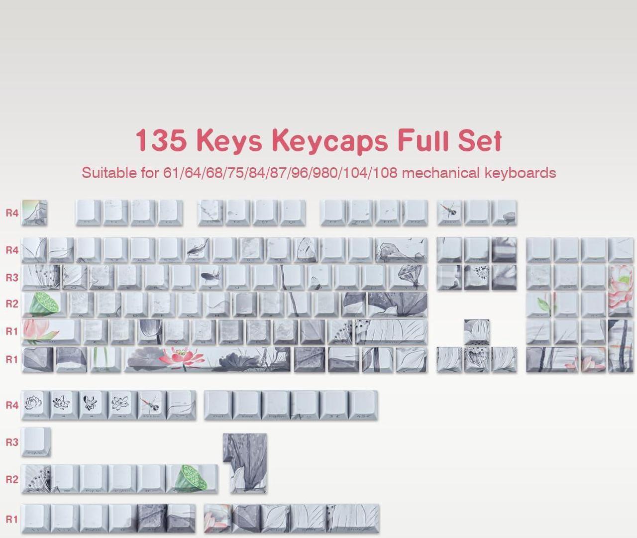 Alt view image 5 of 5 - Tsungup Side Printed Keycap Set - Ink Lotus Pond Custom Keycaps,135 Keys PBT Shine Through Keycaps Cool Keycaps,Cherry Profile Keyboard Keycaps for Cherry MX Switches Mechanical Keyboards