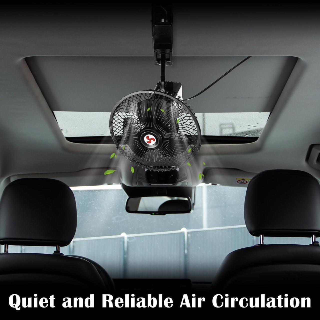 Alt view image 5 of 5 - Tujoe 2 Pcs Portable Car Fan with Car Cigarette Lighter Electric Cooling 12 Volt Oscillating Fan 12 Volt Fan Automobile Vehicle 360 Degree Swivel Fan with Clip for Car Truck Supplies, Black (8 Inch)