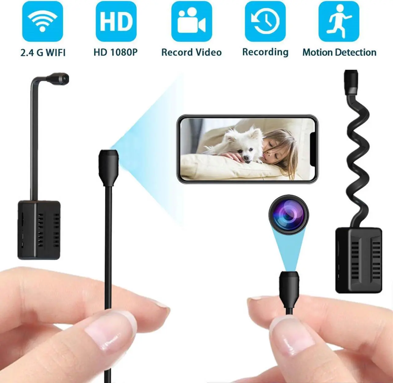 Alt view image 2 of 5 - Vbestlife Mini WiFi Camera with Snake Lens, Security Wireless Camera for Indoor Outdoor HD 1080P Video Recorder, Al Motion Monitoring, Smart Encoding, 10m Hotspot Distance, Video Playback