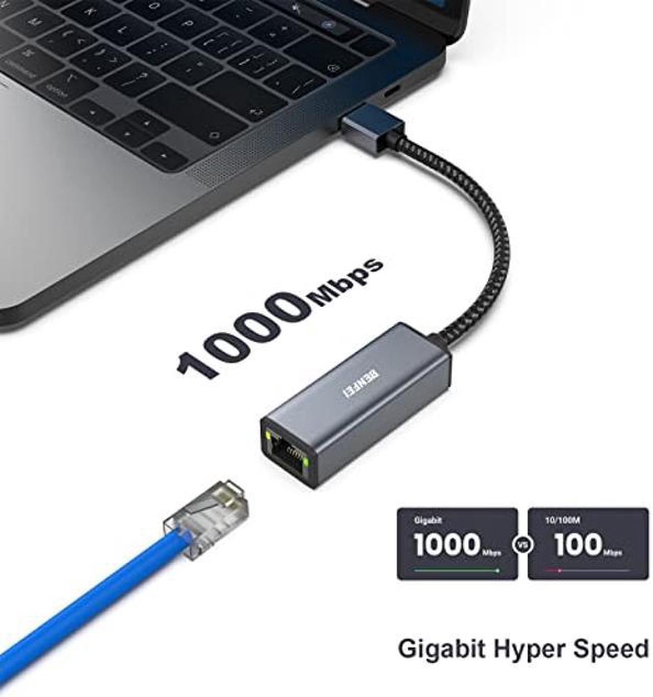 Alt view image 2 of 5 - BENFEI Ethernet Adapter 2 Pack, USB 3.0 to RJ45 1000Mbps Gigabit LAN Adapter Compatible for MacBook, Surface Pro, PC with Windows11/10/8/7, XP, Vista, Mac[Aluminium Shell&Nylon Cable]