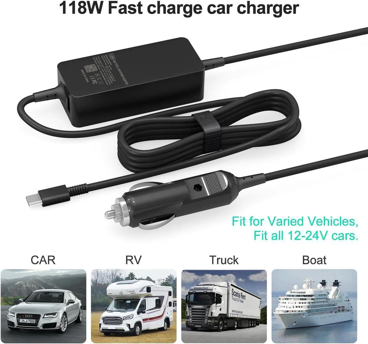 Alt view image 2 of 5 - 100W Car Charger, Laptop Car Charger Compatible with Dell Latitude/Dell Precision/Dell XPS, MacBook Pro/Air, HP Spectre/Elitebook, Samsung, Asus Zenboo DC Adapter