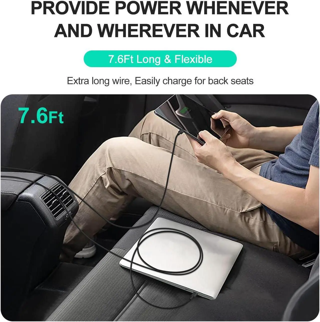 Alt view image 4 of 5 - 100W Car Charger, Laptop Car Charger Compatible with Dell Latitude/Dell Precision/Dell XPS, MacBook Pro/Air, HP Spectre/Elitebook, Samsung, Asus Zenboo DC Adapter