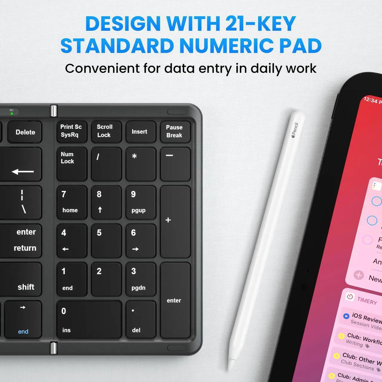 Alt view image 3 of 5 - Folding Bluetooth Keyboard, Sync Up to 3 Devices with Numeric Keypad, Rechargeable Portable Travel Keyboard for Windows iOS Android Tablet Smartphone Laptop, Black (3 Folding keyboard BT5.1 x 3)