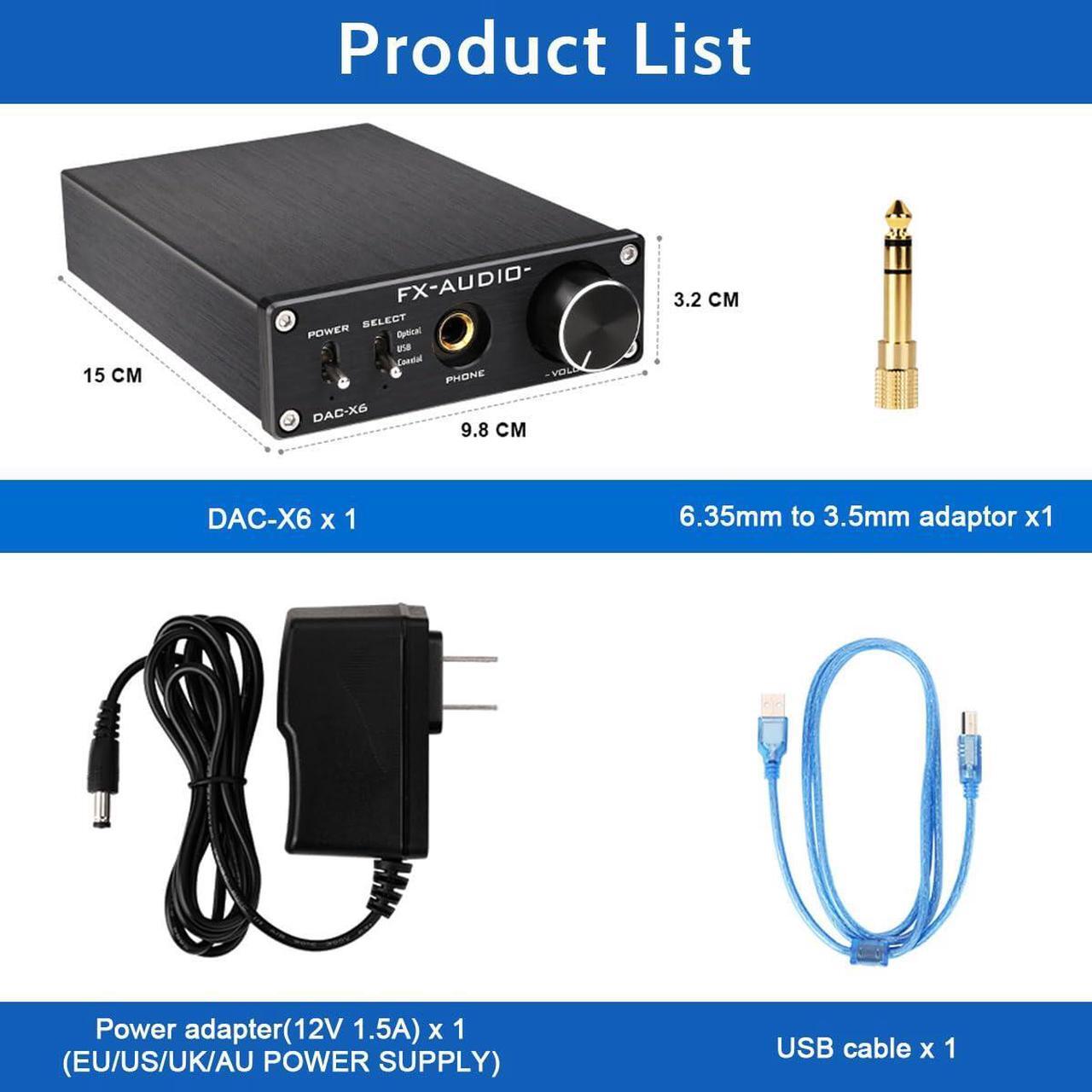 Alt view image 4 of 5 - FX-Audio DAC-X6 headphone amp Mini HiFi 2.0 Digital Audio Decoder DAC Input USB/Coaxial/Optical Output RCA/Headphone amplifier 24Bit/96KHz DC12V (Black)