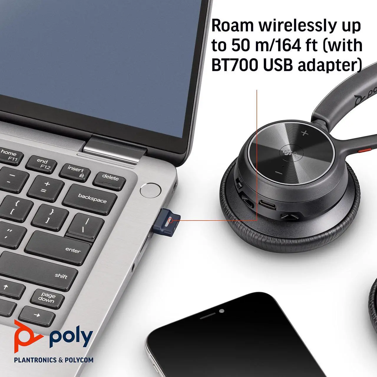 Alt view image 3 of 5 - Poly - Voyager 4320 UC Wireless Headset (Plantronics) - Headphones with Boom Mic - Connect to PC/Mac via USB-A Bluetooth Adapter, Cell Phone via Bluetooth - Works with Teams (Certified), Zoom & More
