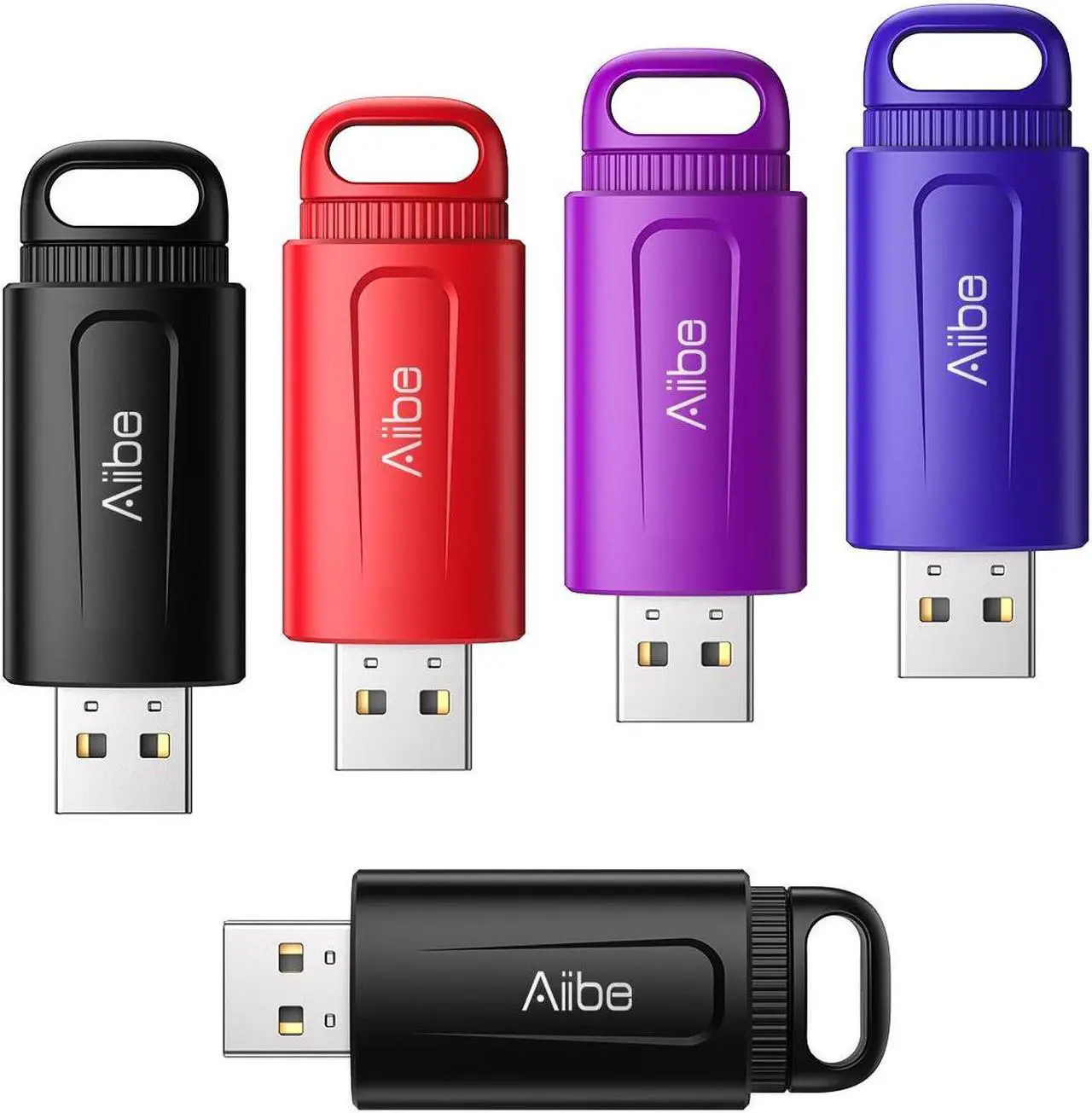 Main image of Aiibe 128GB USB Flash Drive 5 Pack - Colorful Keychain Thumb Drives with USB 2.0 Connection
