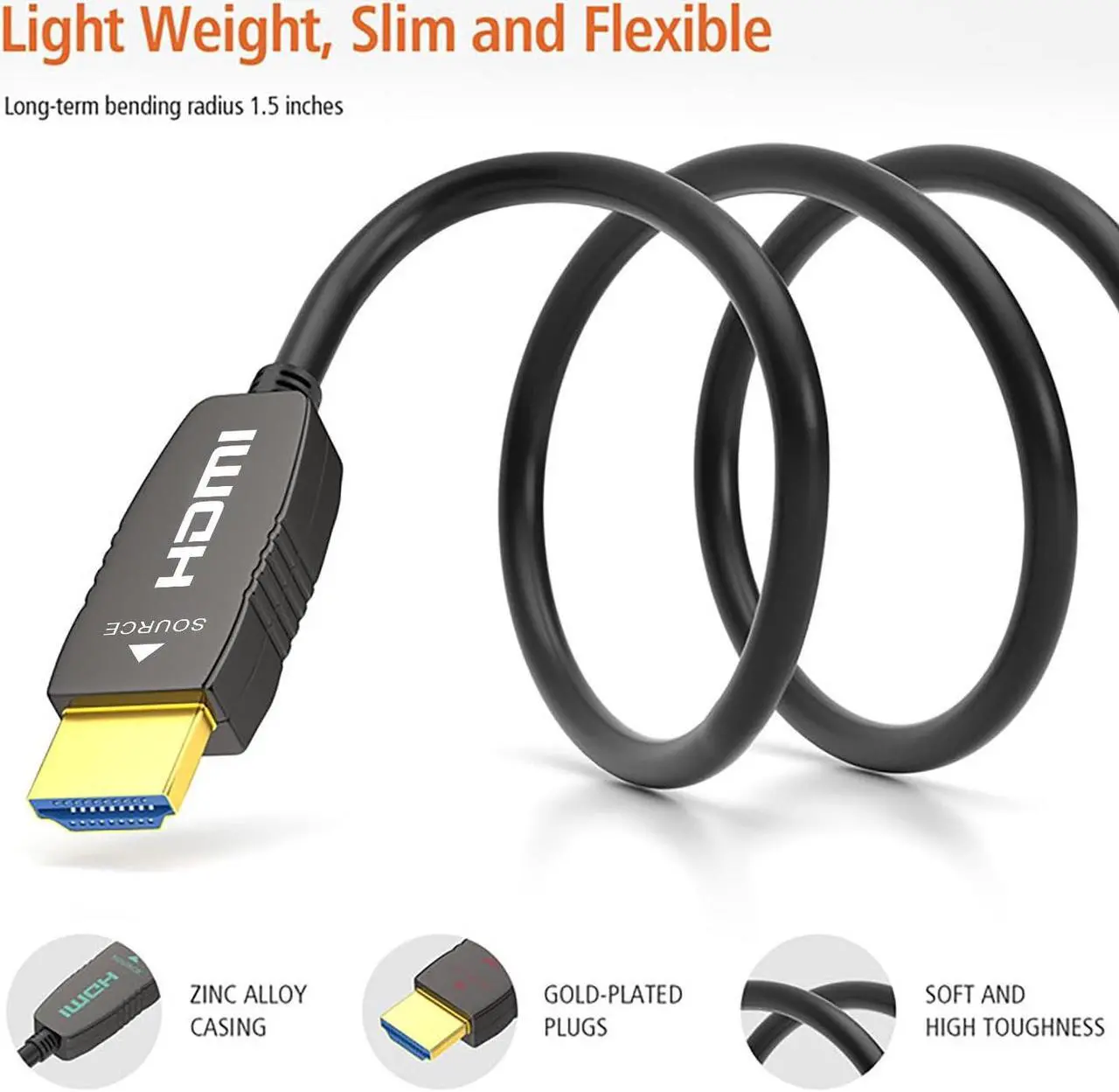 Alt view image 5 of 5 - RUIPRO 8K HDMI Ultra High Speed Latest 2.1b Certified Fiber Optic Cable CL2 Rated 50 Feet 8K60Hz 4K120Hz 48Gbps eARC HDR HDCP2.3 for RTX4080/4090/3080/3090 Xbox PS5 AVR Projector LG/Samsung/Sony
