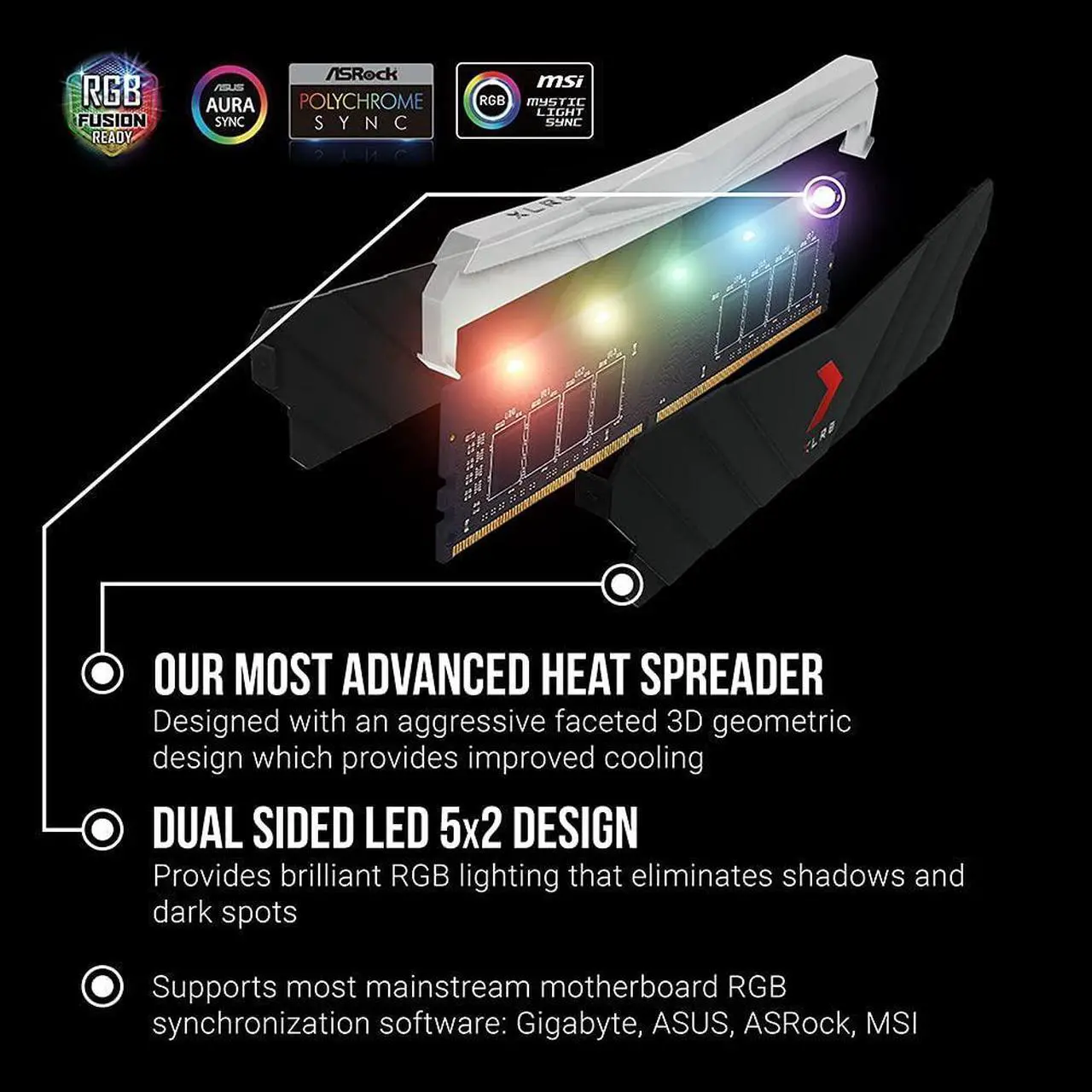 Alt view image 5 of 5 - PNY XLR8 Gaming 16GB (2x8GB) DDR4 DRAM 3200MHz (PC4-25600) CL16 1.35V RGB Dual Channel Desktop (DIMM) Memory - MD16GK2D4320016XRGB