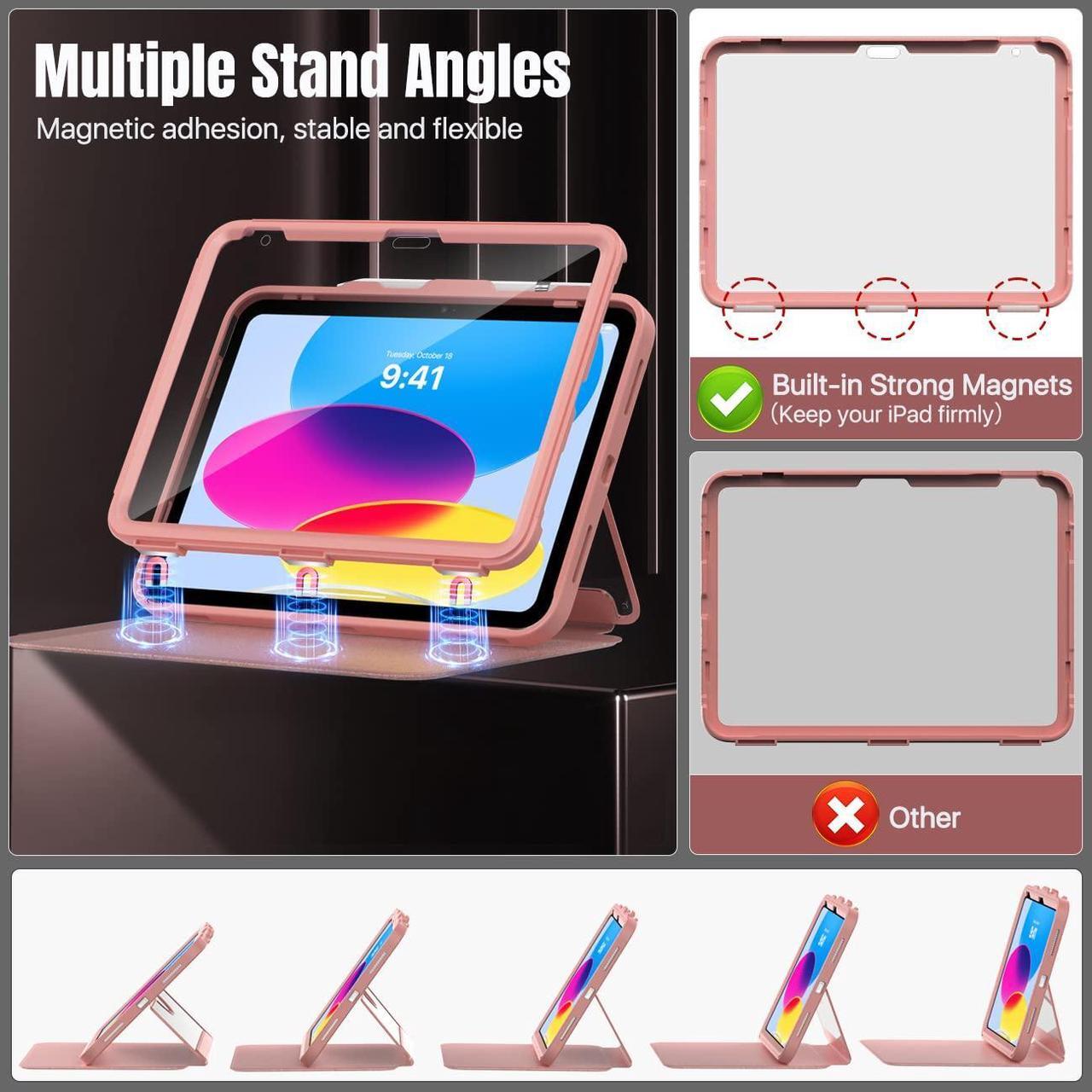 Alt view image 3 of 5 - MoKo Case for iPad 10th Generation with Pencil Holder, iPad Case 10th Generation 2022 10.9 inch, Built-in Screen Protector Clear Back, Multi Angle Viewing Stand, Auto Wake/Sleep, Glitter Pink