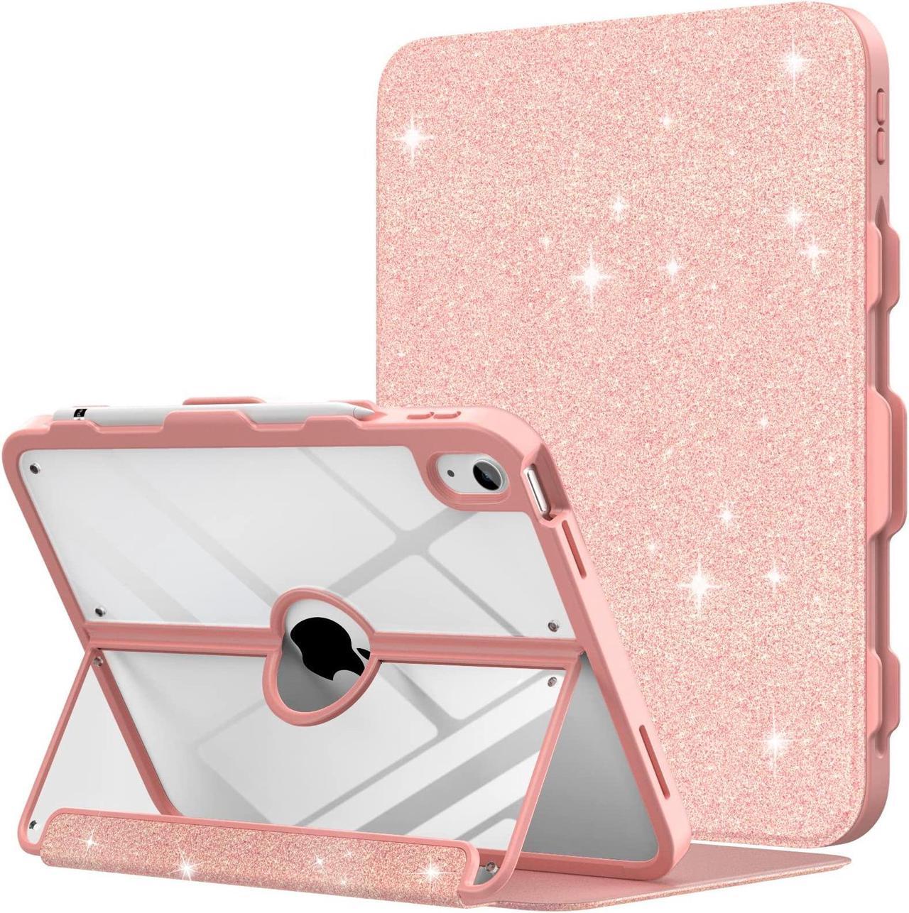 Main image of MoKo Case for iPad 10th Generation with Pencil Holder, iPad Case 10th Generation 2022 10.9 inch, Built-in Screen Protector Clear Back, Multi Angle Viewing Stand, Auto Wake/Sleep, Glitter Pink