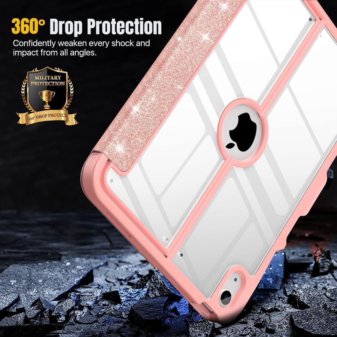 Alt view image 5 of 5 - MoKo Case for iPad 10th Generation with Pencil Holder, iPad Case 10th Generation 2022 10.9 inch, Built-in Screen Protector Clear Back, Multi Angle Viewing Stand, Auto Wake/Sleep, Glitter Pink
