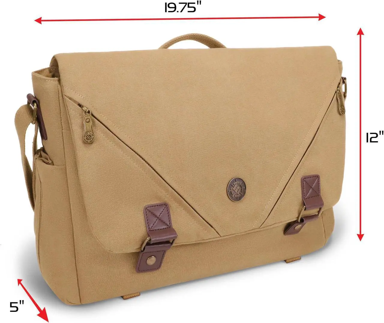 Alt view image 2 of 5 - ENHANCE Venture DND Bag - Canvas RPG Player's Essentials Dungeons and Dragons Canvas Messenger Bag with Vegan Leather Accents Fits 2-4 Books, Dice & Accessories, with 17 inch Laptop Slot (Khaki)