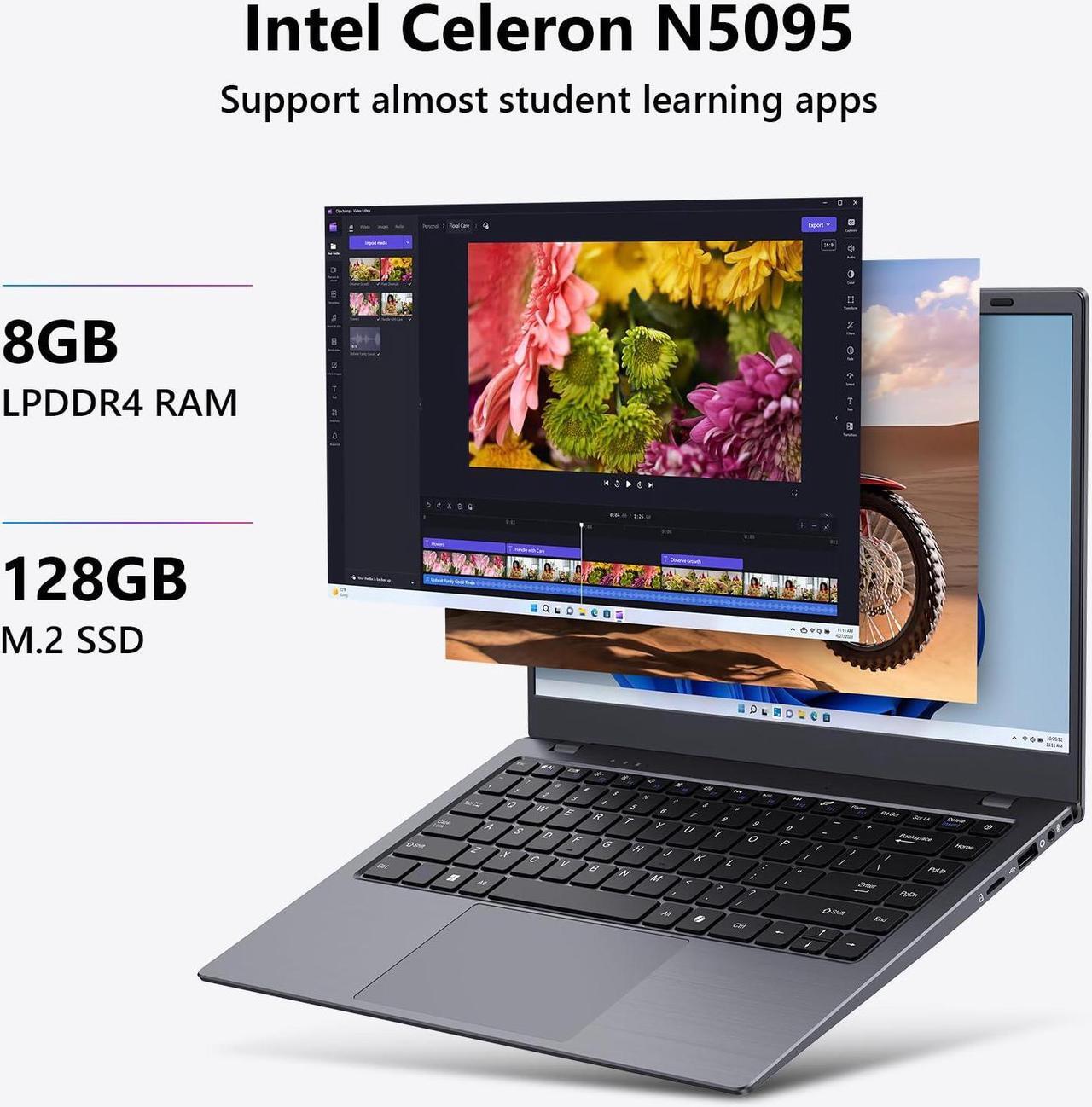 Alt view image 2 of 5 - Coolby Laptop Computer, 14.1 inch Windows 11 Laptop with HD Display, 8GB RAM/128GB SSD, Intel N5095 Quad Core Notebook PC, Support 2.4G/5G Hz WiFi, BT,