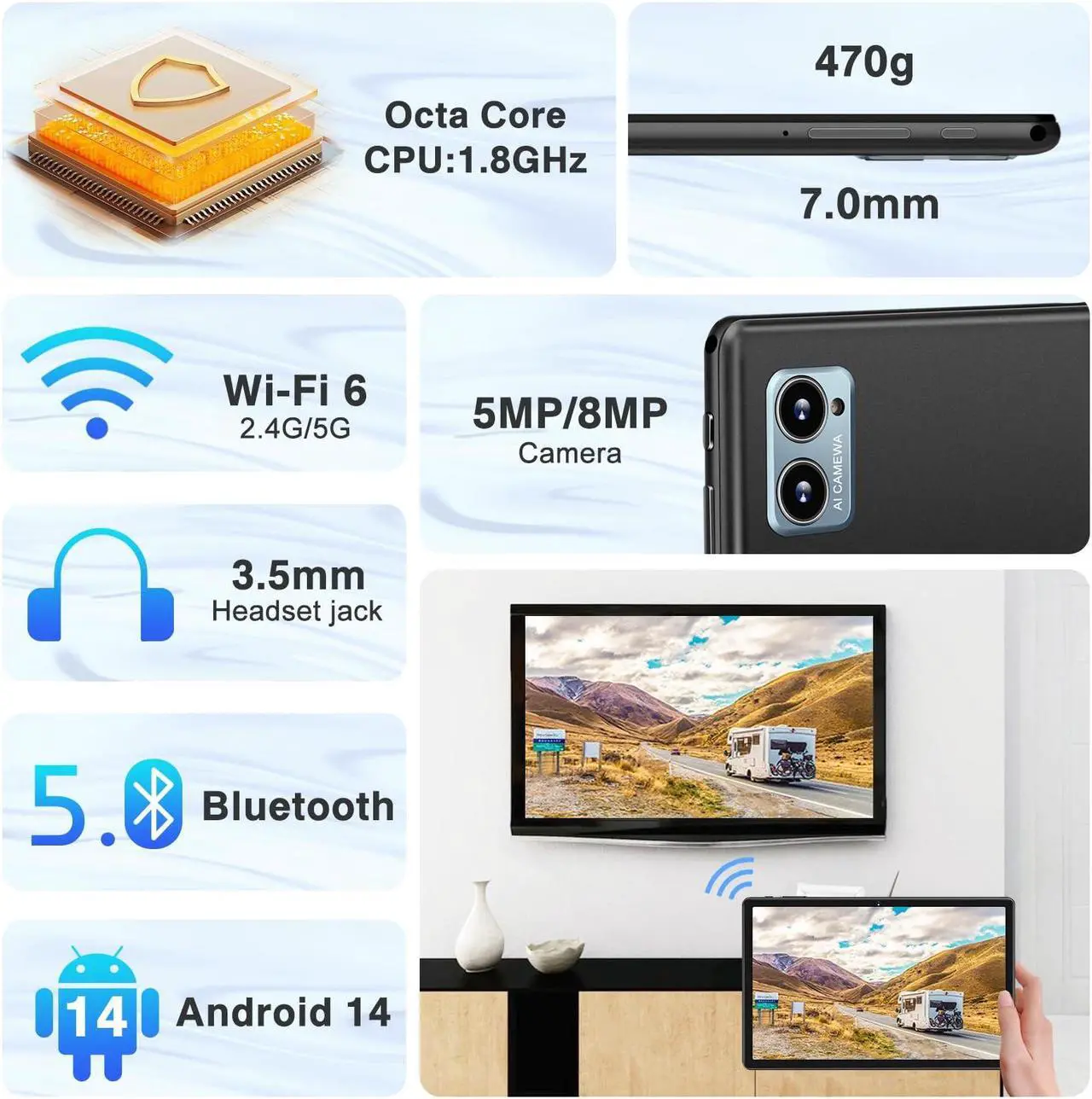 Alt view image 5 of 5 - DEERTiME Android 14 Tablet 10.1 Inch Tablets, 20GB RAM 128GB ROM 1TB Expand Octa-Core 2 in 1 Tablet PC with Keyboard Mouse Case, 1280x800 IPS HD Touchscreen, Bluetooth WI-FI 6, Widevine L1 (Black)