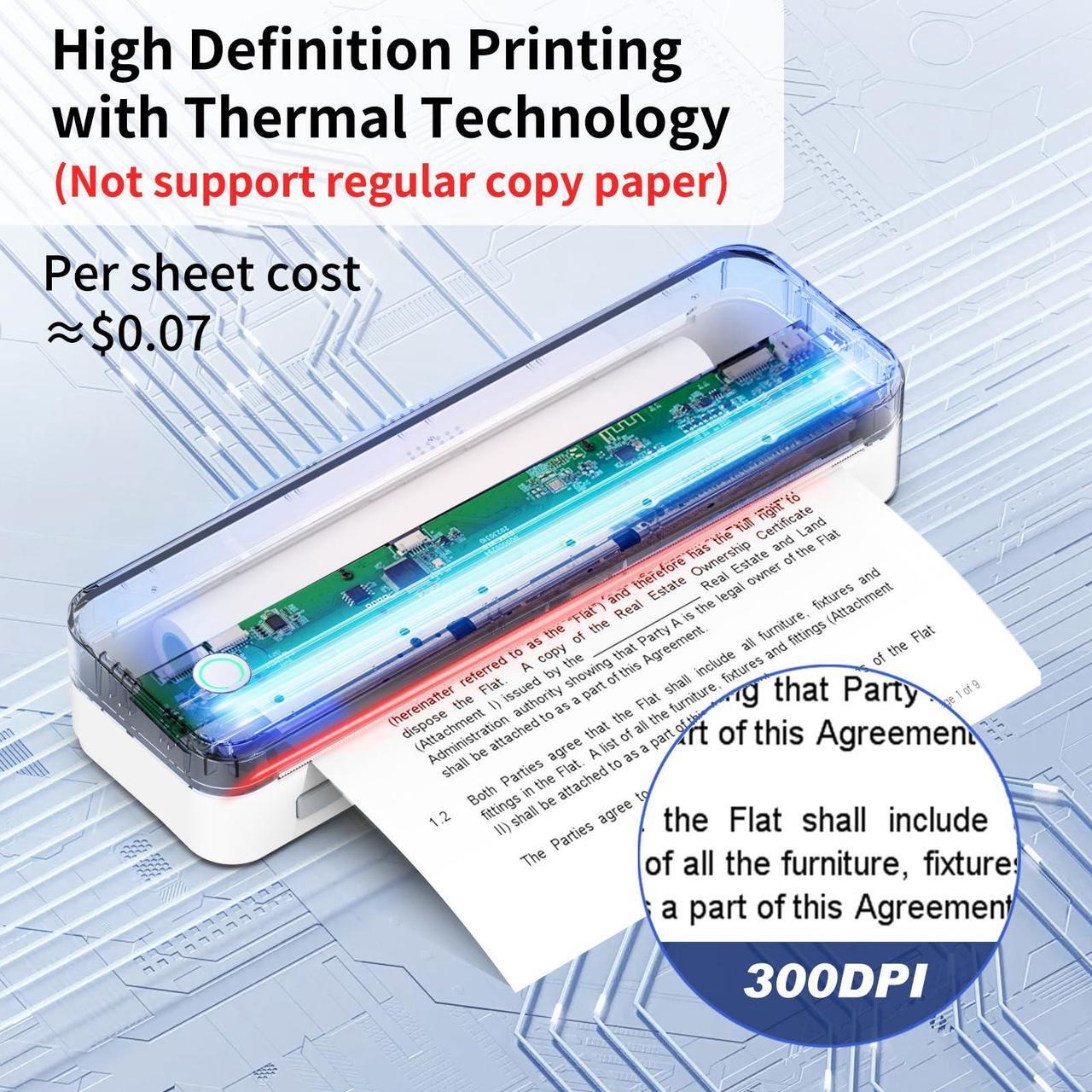 Alt view image 4 of 5 - JADENS Thermal Printer, Support 8.5''x11'' Thermal Paper, 300DPI Portable Printer Wireless for Travel, Inkless Printer, impresora portatil, Compatible with iOS, Android & Laptop