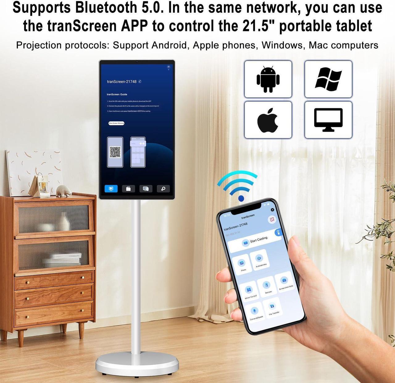 Alt view image 5 of 5 - OFD 22 Inch Portable TV on Wheels 1080P,Large Screen Standbyme 6GB RAM+128GB ROM,Android 13 OS,100% sRGB,5H Play Time,Rolling TV Tablet for Family,Rotating Touchscreen Monitor with Base,60Hz Re,White