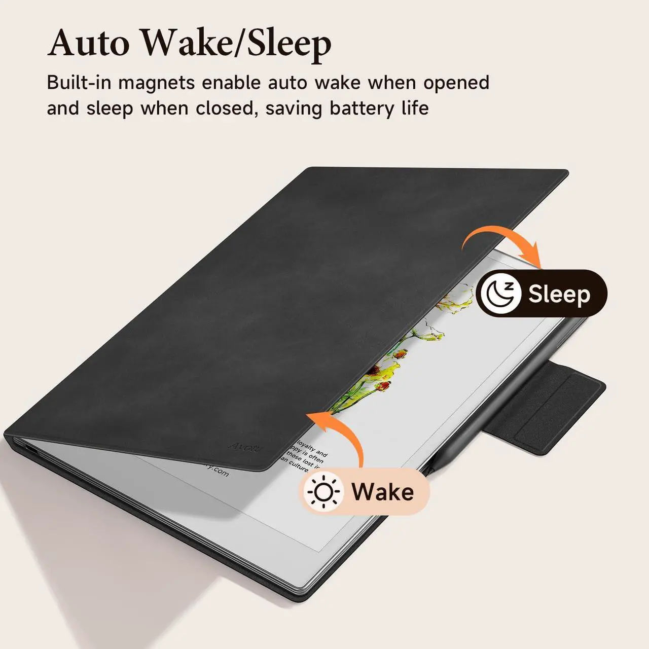 Alt view image 4 of 5 - OLAIKE Magnetic Case for 11.8" Remarkable Paper Pro Color Paper Tablet (2024 Release), Slim Smart Premium PU Leather Book Folio with Pen Clasp, Bundle with Premium Membership (Gray)