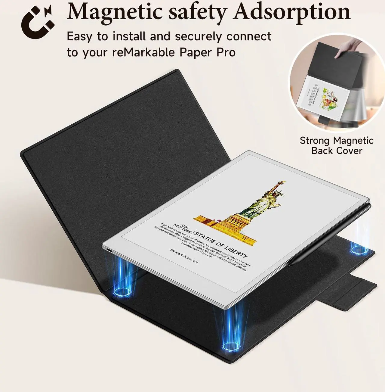Alt view image 3 of 5 - OLAIKE Magnetic Case for 11.8" Remarkable Paper Pro Color Paper Tablet (2024 Release), Slim Smart Premium PU Leather Book Folio with Pen Clasp, Bundle with Premium Membership (Gray)