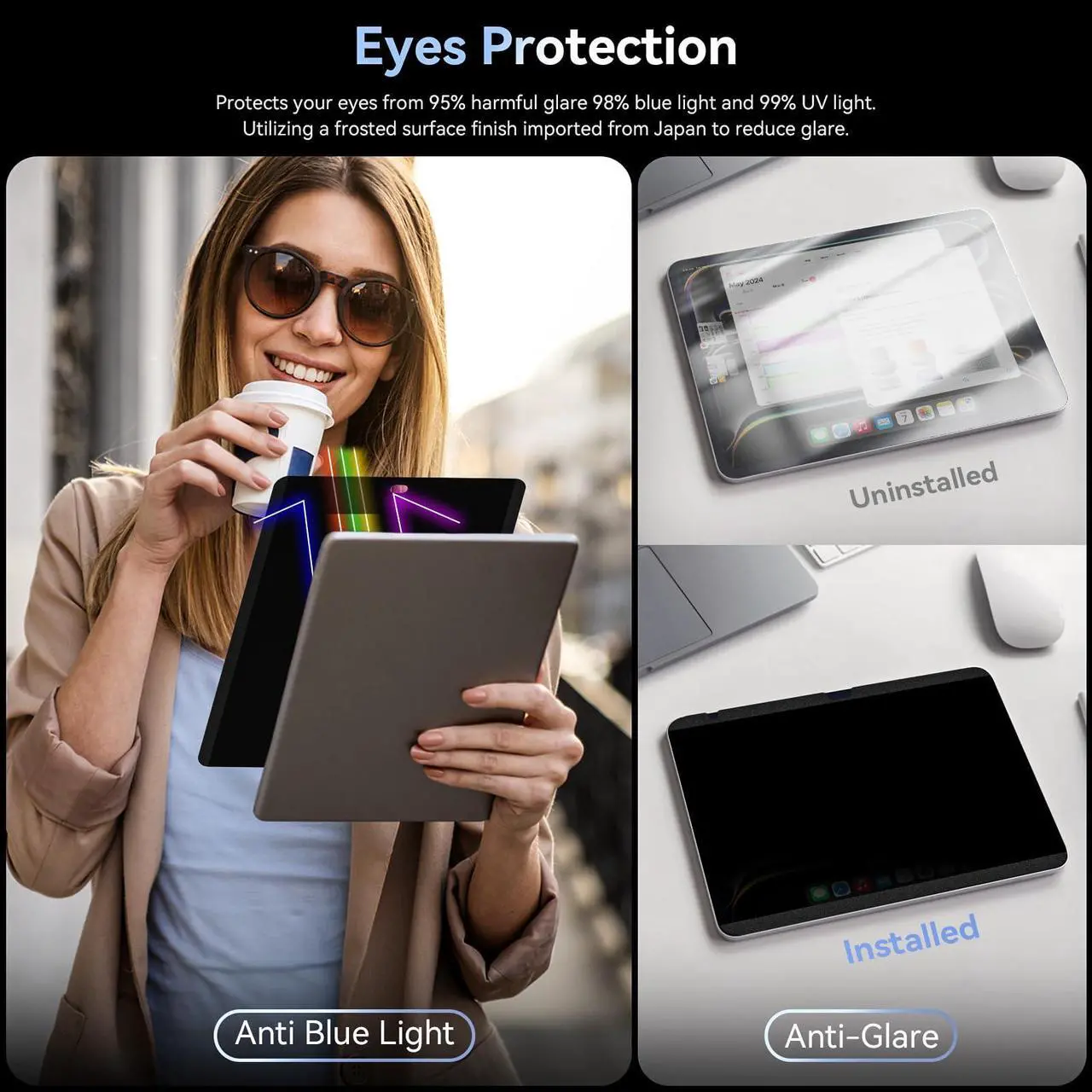 Alt view image 4 of 5 - 360deg 4 Way Magnetic Privacy Filter for iPad 9th/8th/7th Generation (10.2 Inch, 2019/2020/2021), Removable Anti-Glare Blue Light Matte Privacy Screen Protector, Anti-Scratch, Bubble-Free, Reusable