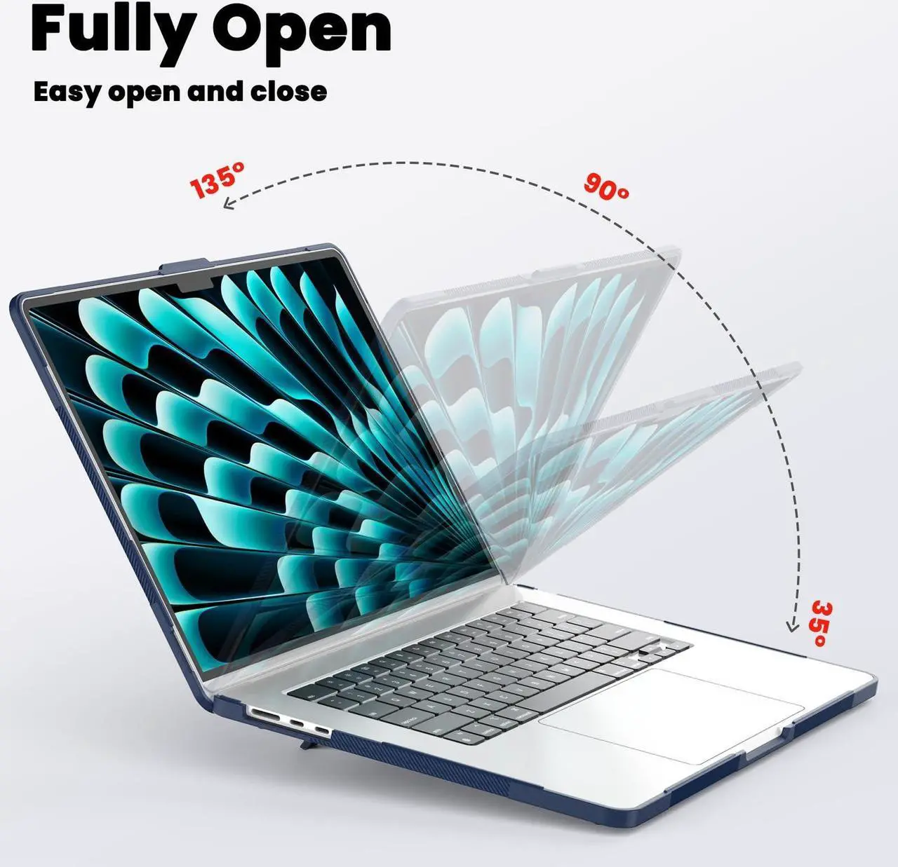 Alt view image 3 of 5 - SEYMAC Compatible with MacBook Air 15 inch Case 2024 2023 Release M3 A3114/M2 A2941, Dual Layer Hard Shell Protective Cover for MacBook Air 15" with Folding Stand &Mouse Pad/Bag,Blue