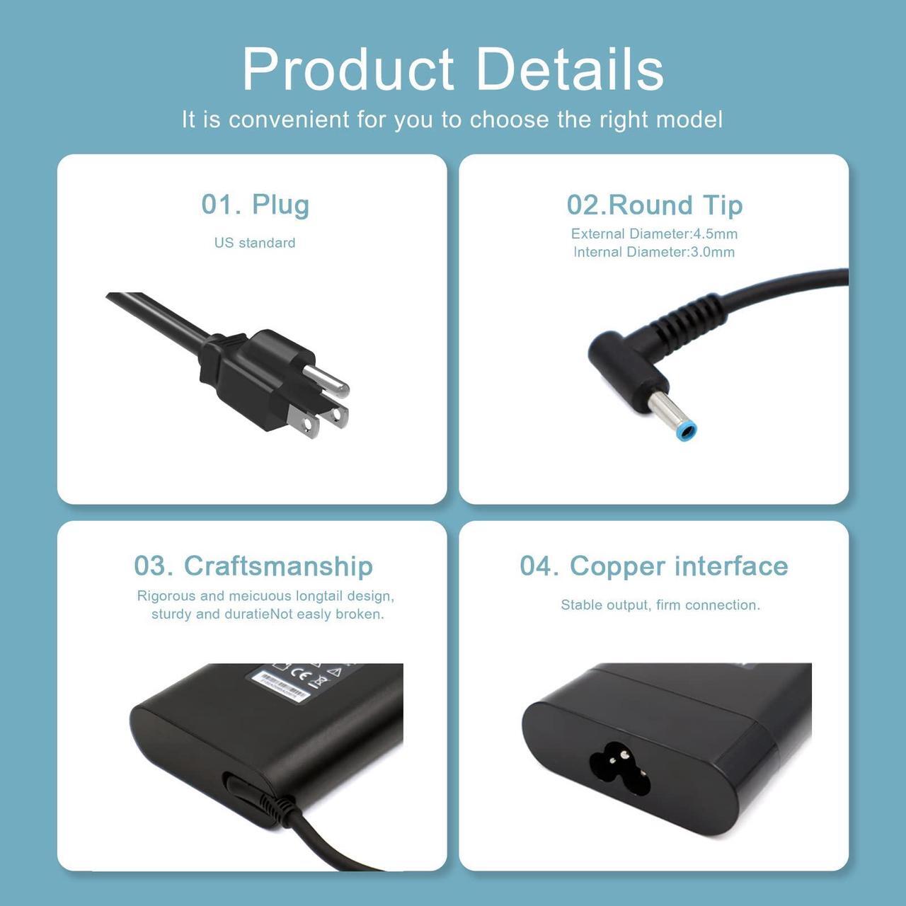 Alt view image 3 of 5 - 200W AC Adapter for HP Laptop Charger Smart Blue Tip Compatible with HP ZBook 15 17 G3 G4 Omen 15 17 Pavilion Gaming 15 17 Victus 15 16 Envy 15 2020 TPN-DA10 TPN-LA21 Power Adapter with Cord