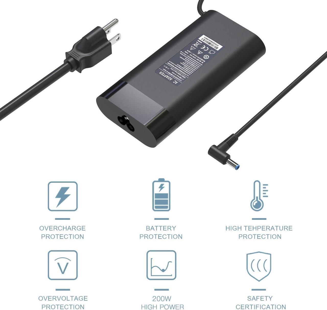 Alt view image 5 of 5 - 200W AC Adapter for HP Laptop Charger Smart Blue Tip Compatible with HP ZBook 15 17 G3 G4 Omen 15 17 Pavilion Gaming 15 17 Victus 15 16 Envy 15 2020 TPN-DA10 TPN-LA21 Power Adapter with Cord