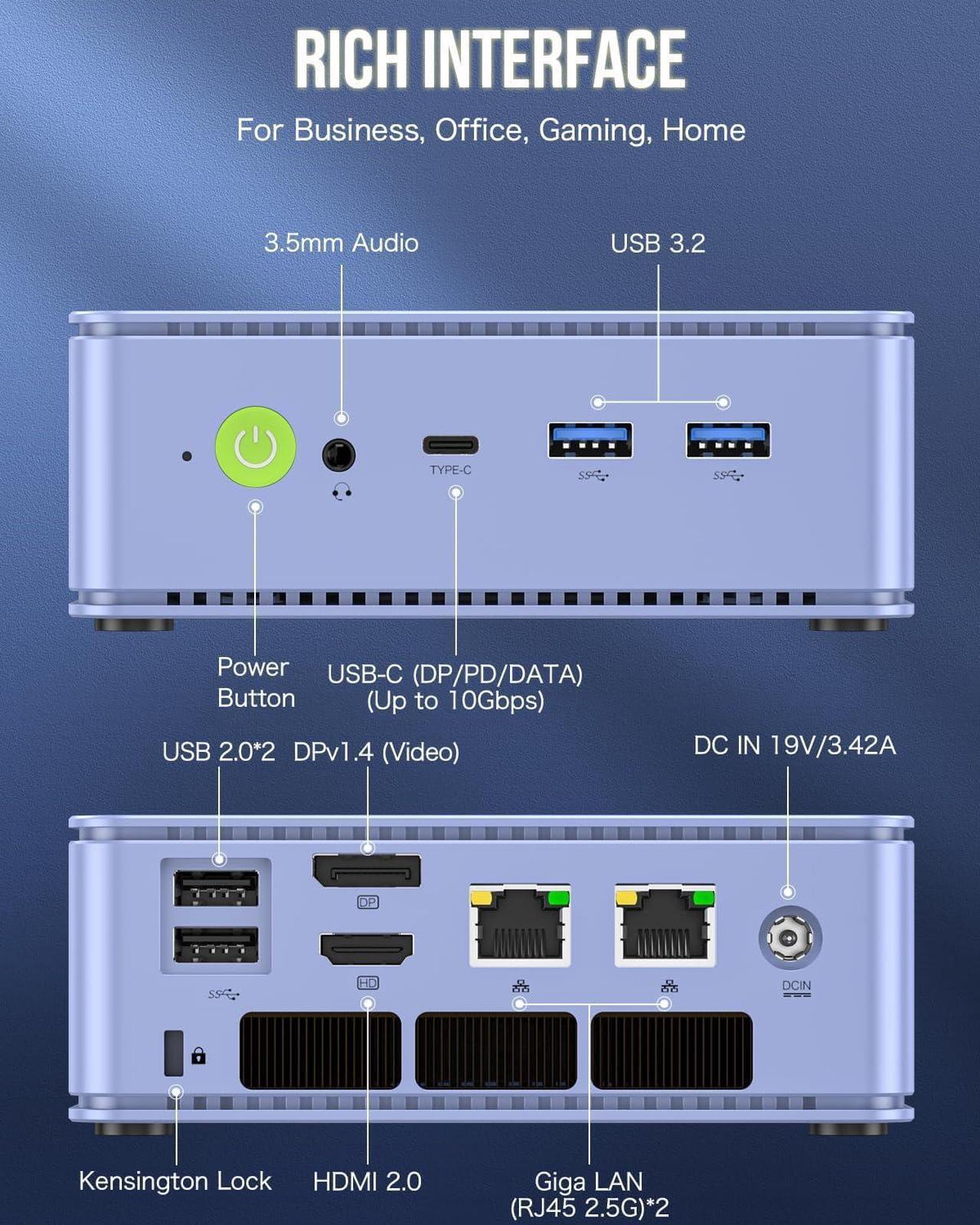 Alt view image 3 of 5 - GMKtec M5 Plus Gaming Mini PC Ryzen 7 5825U (Upgraded 5700U), 32GB RAM 1TB SSD Windows 11 Pro Dual NIC LAN 2.5GbE Desktop Computers, Triple 4K Display - Lunar Blue