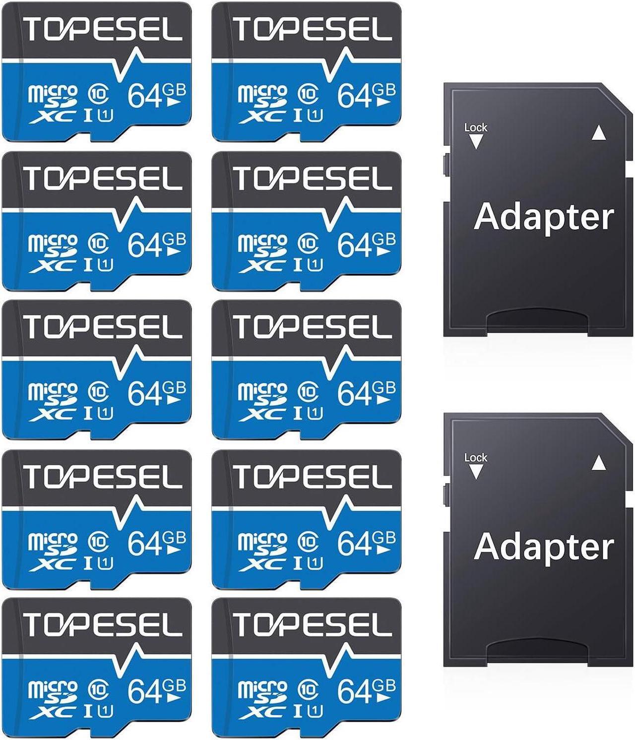 Main image of TOPESEL 10-Pack 64GB Micro SD Card Class 10 Micro-SDXC Memory Card UHS-I, High Speed Flash TF Card for Security Camera/Smartphone/Drone/Dash Cam/Tablet/PC, C10, U1, 64GB 10Pack