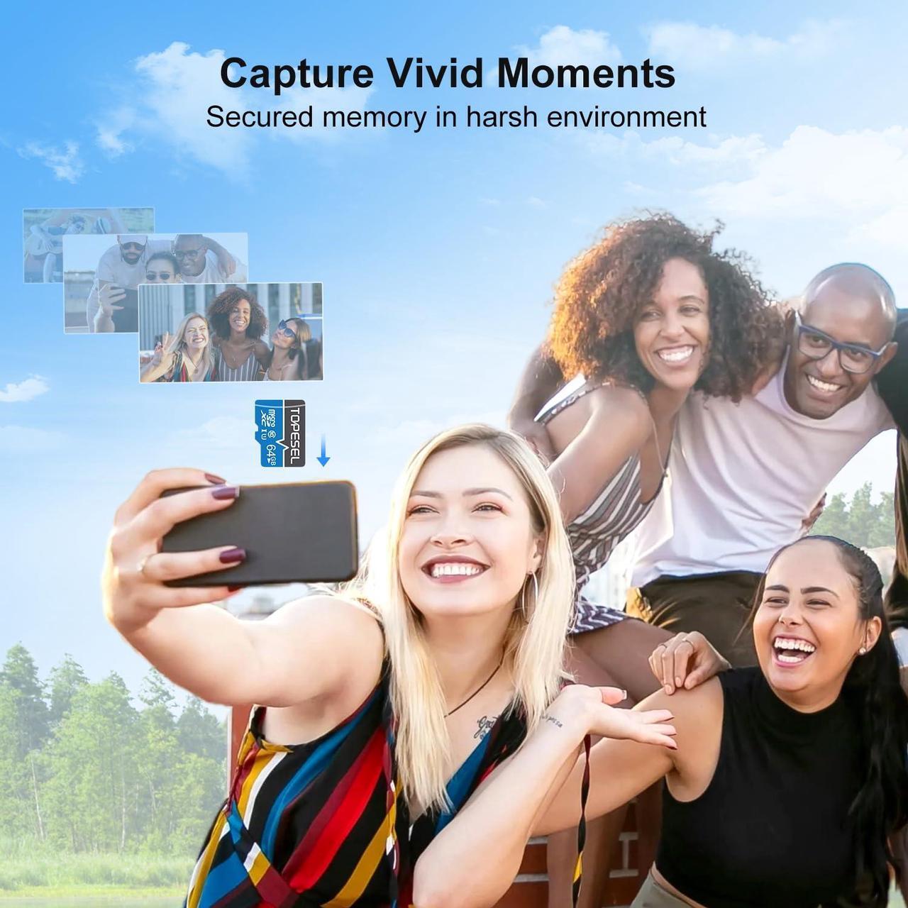 Alt view image 5 of 5 - TOPESEL 10-Pack 64GB Micro SD Card Class 10 Micro-SDXC Memory Card UHS-I, High Speed Flash TF Card for Security Camera/Smartphone/Drone/Dash Cam/Tablet/PC, C10, U1, 64GB 10Pack