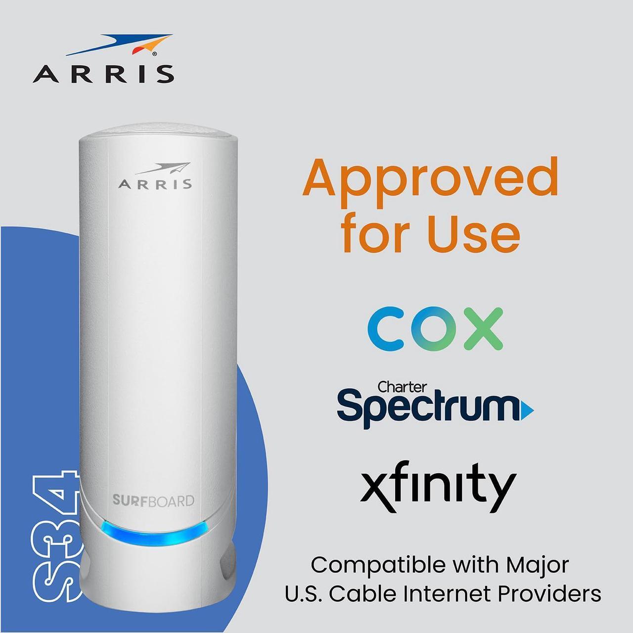 Alt view image 3 of 5 - ARRIS Surfboard S34 DOCSIS 3.1 Multi-Gigabit Cable Modem | Approved for Comcast Xfinity, Cox, Spectrum & More | 2.5 Gbps Max Internet Speeds | Next-Generation Upload Speed Optimized| 2 Year Warranty