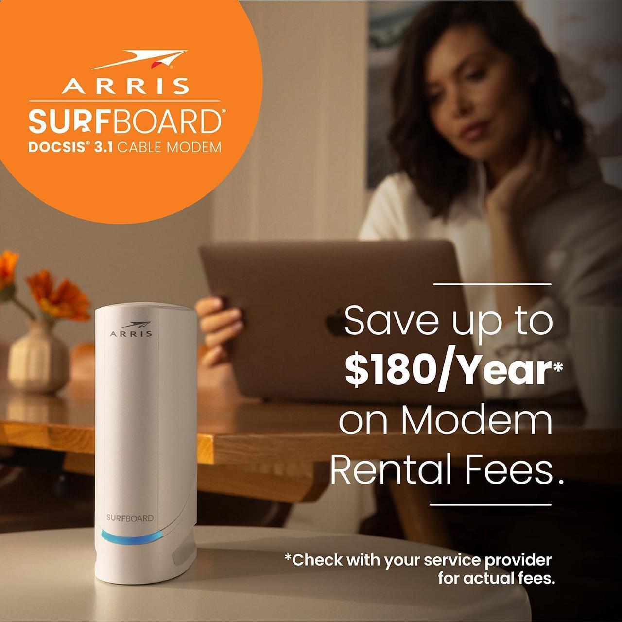 Alt view image 5 of 5 - ARRIS Surfboard S34 DOCSIS 3.1 Multi-Gigabit Cable Modem | Approved for Comcast Xfinity, Cox, Spectrum & More | 2.5 Gbps Max Internet Speeds | Next-Generation Upload Speed Optimized| 2 Year Warranty
