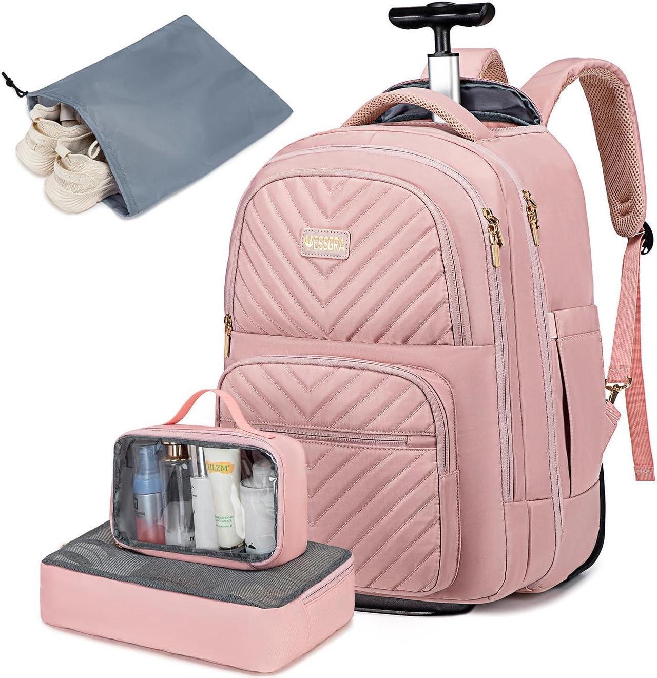 Main image of Vessgra Rolling Backpack for Women Adults with wheels, 17.3 Inch Laptop Backpack Bag with Wheels for Travel Work Business (1Pc Backpack with 3 Packing Cubes)