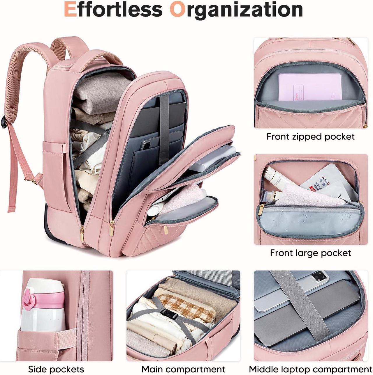 Alt view image 2 of 5 - Vessgra Rolling Backpack for Women Adults with wheels, 17.3 Inch Laptop Backpack Bag with Wheels for Travel Work Business (1Pc Backpack with 3 Packing Cubes)