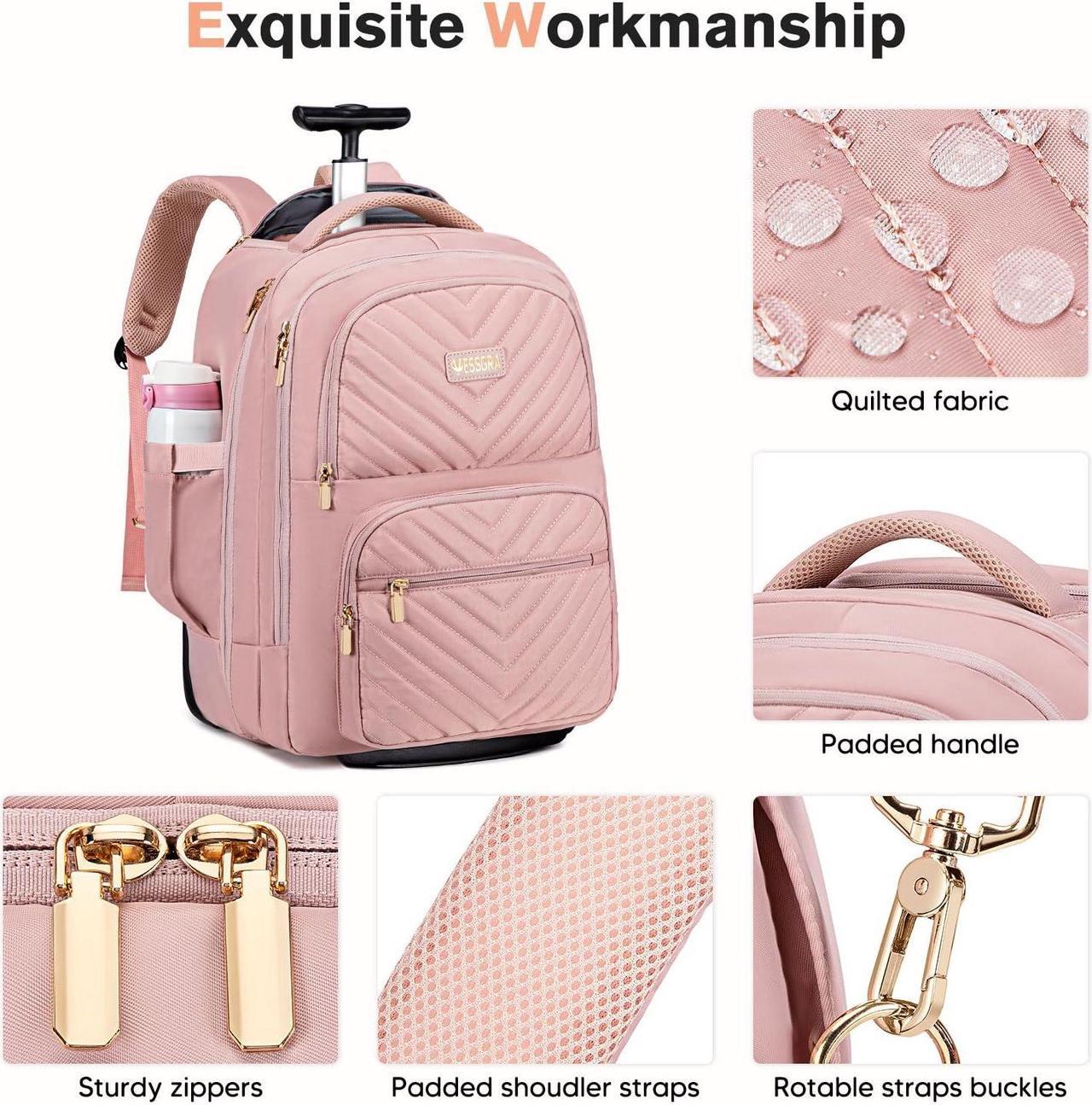 Alt view image 3 of 5 - Vessgra Rolling Backpack for Women Adults with wheels, 17.3 Inch Laptop Backpack Bag with Wheels for Travel Work Business (1Pc Backpack with 3 Packing Cubes)