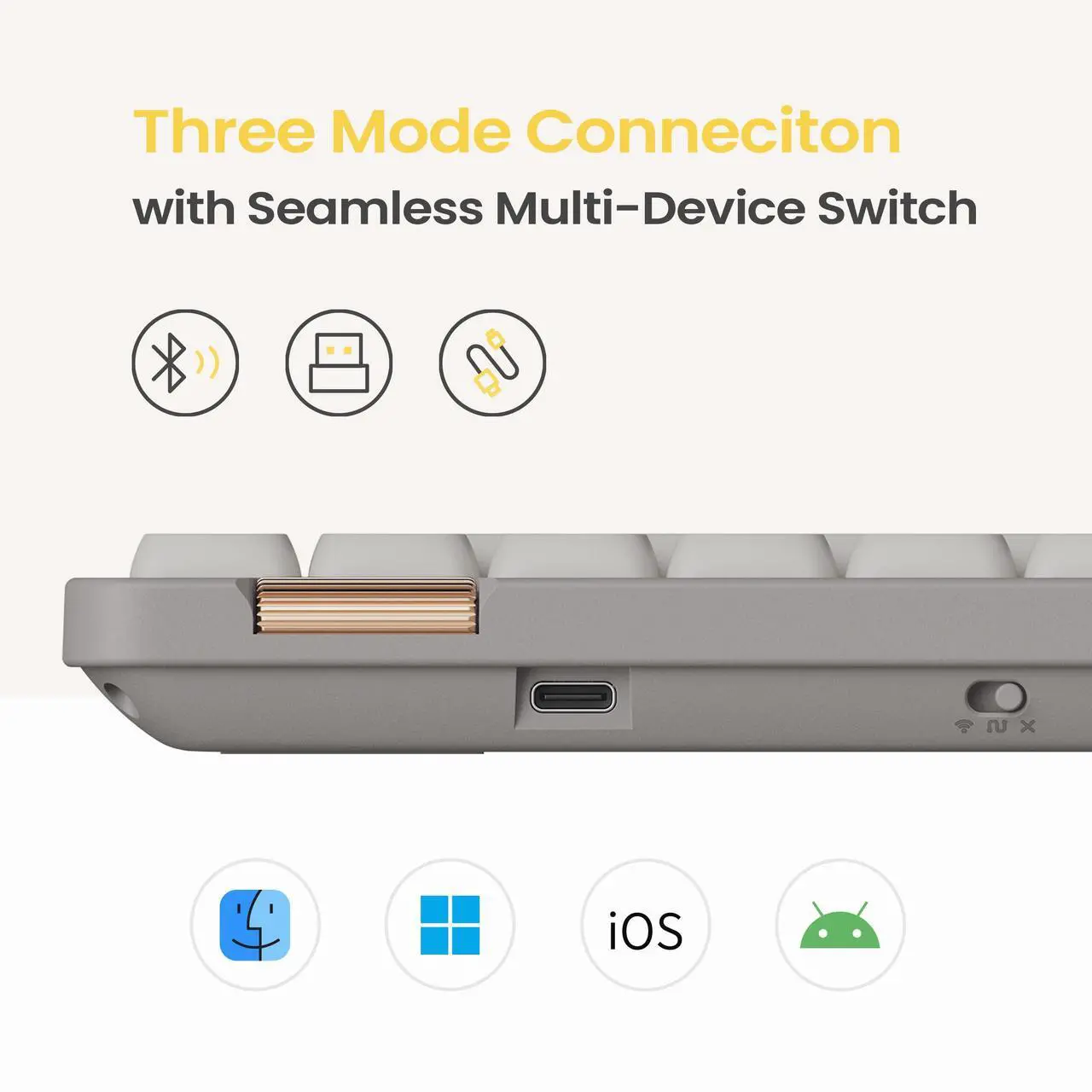 Alt view image 5 of 5 - Flow Lite 100 Keys Low Profile Mechanical Keyboard, Swappable Rechargeable Wireless Keyboard with 2.4G Receiver, Bluetooth and Wired Connection for Windows, Mac/Spector Linear Switches (Off-White)