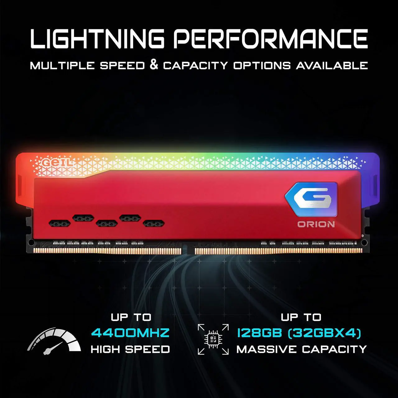 Alt view image 2 of 5 - GeIL Orion RGB DDR4 RAM, 32GB (16GBx2) 3600MHz 1.35V XMP2.0, Intel/AMD Compatible, Long DIMM High Speed Desktop Memory, Hardcore Immersive Gaming/Multimedia Content Creation/Quality Live Streaming
