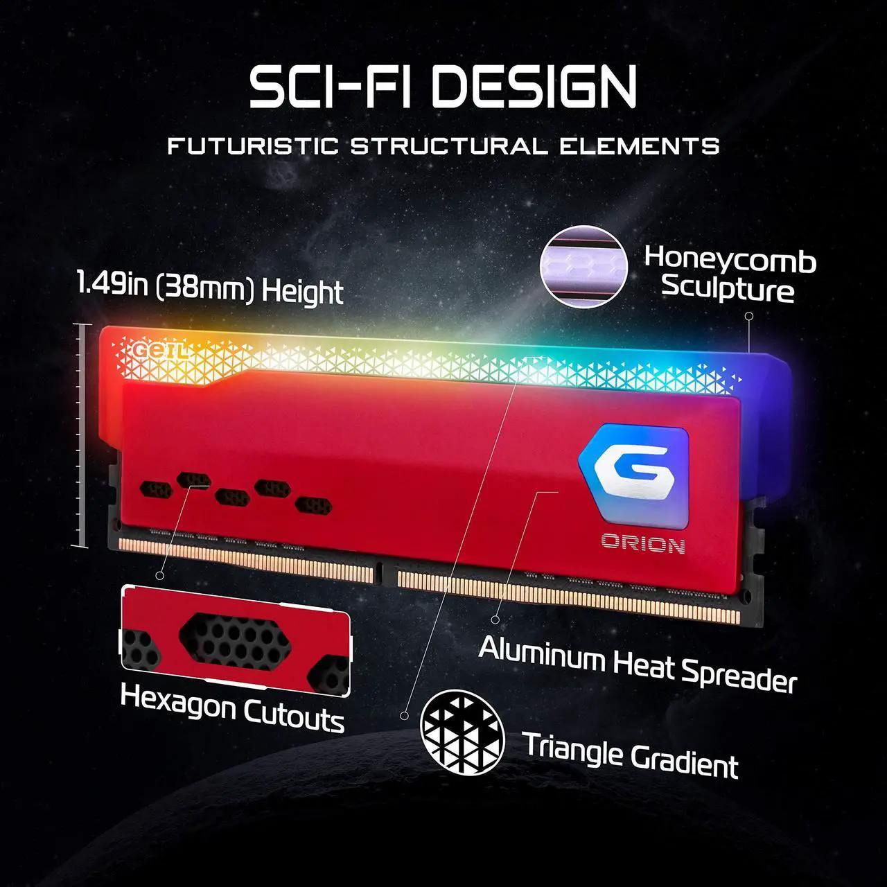 Alt view image 3 of 5 - GeIL Orion RGB DDR4 RAM, 32GB (16GBx2) 3600MHz 1.35V XMP2.0, Intel/AMD Compatible, Long DIMM High Speed Desktop Memory, Hardcore Immersive Gaming/Multimedia Content Creation/Quality Live Streaming