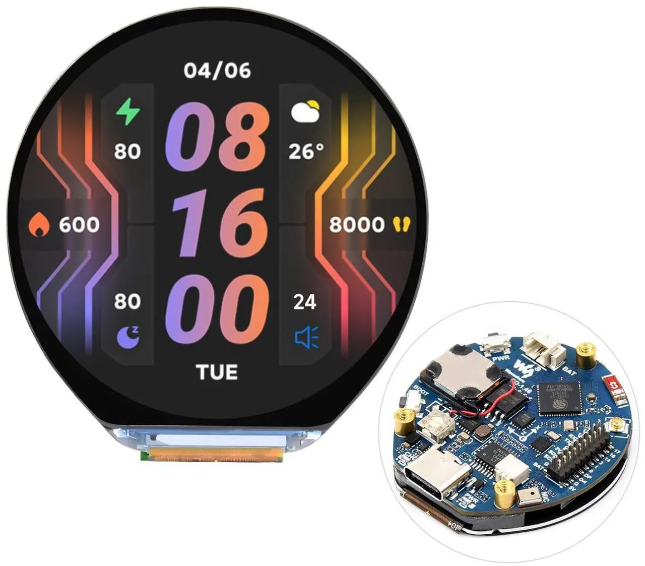 Main image of Waveshare ESP32-S3 1.46inch Round Display Development Board, 412x412, Supports Wi-Fi & BLT, Accelerometer and Gyroscope Sensor, Onboard Speaker and Microphone, Without Protective Cover Glass