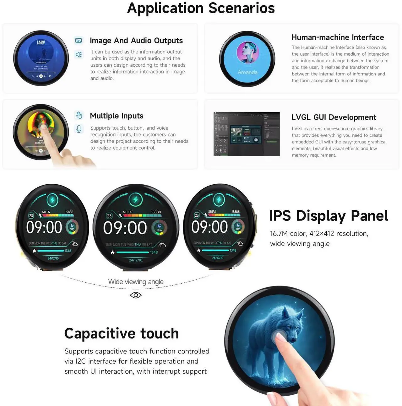Alt view image 5 of 5 - Waveshare ESP32-S3 1.46inch Round Display Development Board, 412x412, Supports Wi-Fi & BLT, Accelerometer and Gyroscope Sensor, Onboard Speaker and Microphone, Without Protective Cover Glass