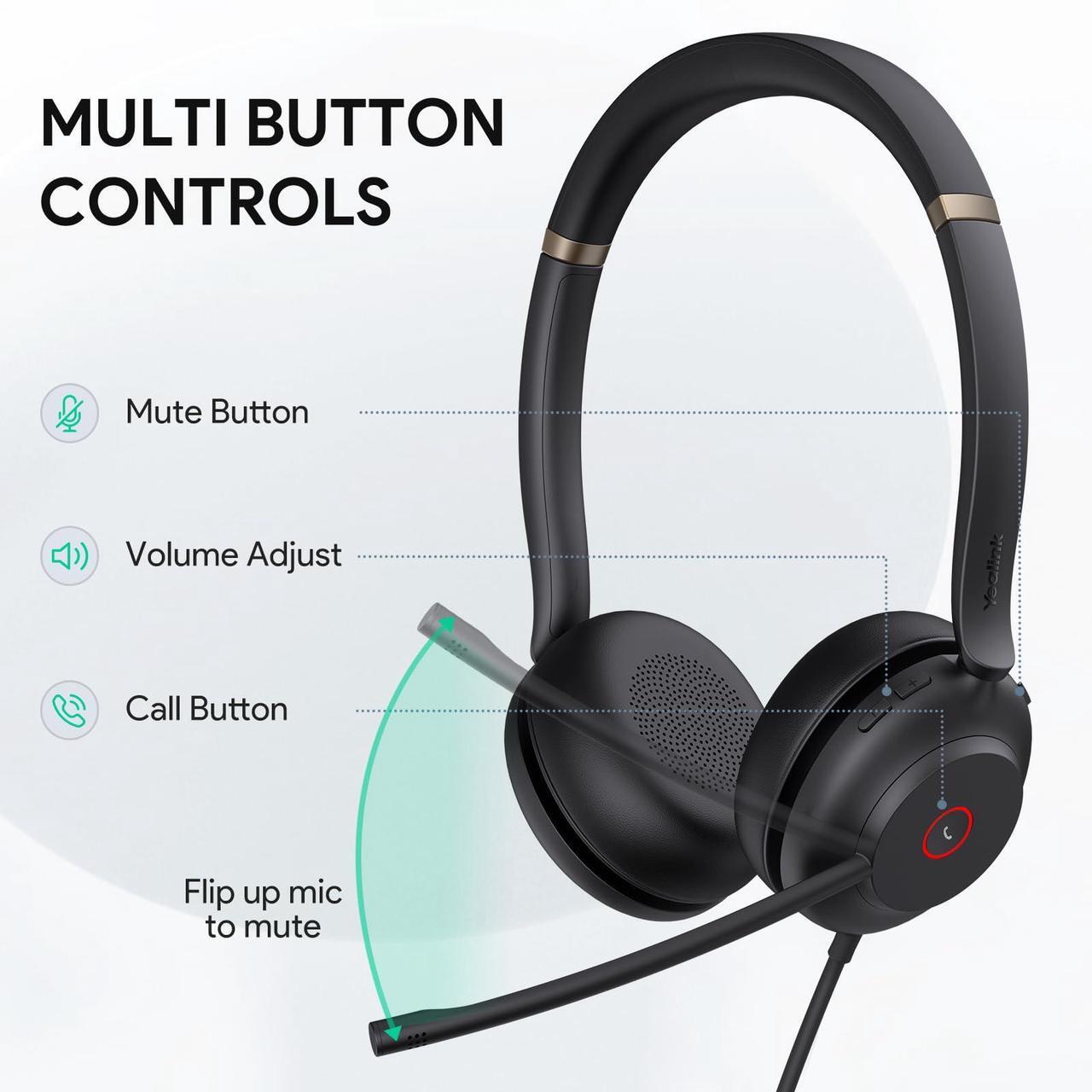 Alt view image 4 of 5 - Yealink UH37 USB Headset with Mic,Wired Headset with Noise Cancelling Microphone for Computer PC Laptop VoIP Phone,USB-A & USB-C Cable,Works with Zoom and Other Leading UC Platforms