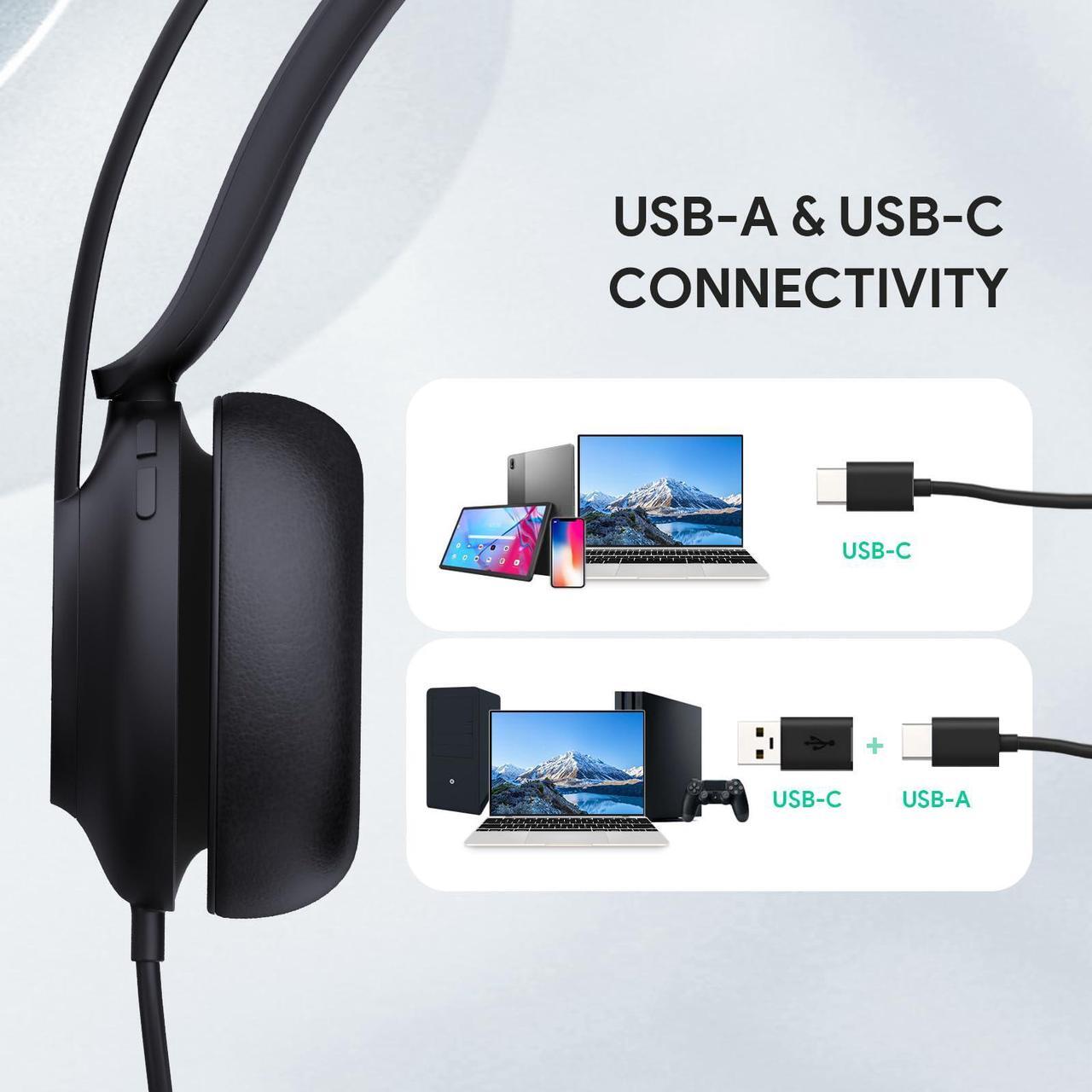 Alt view image 5 of 5 - Yealink UH37 USB Headset with Mic,Wired Headset with Noise Cancelling Microphone for Computer PC Laptop VoIP Phone,USB-A & USB-C Cable,Works with Zoom and Other Leading UC Platforms