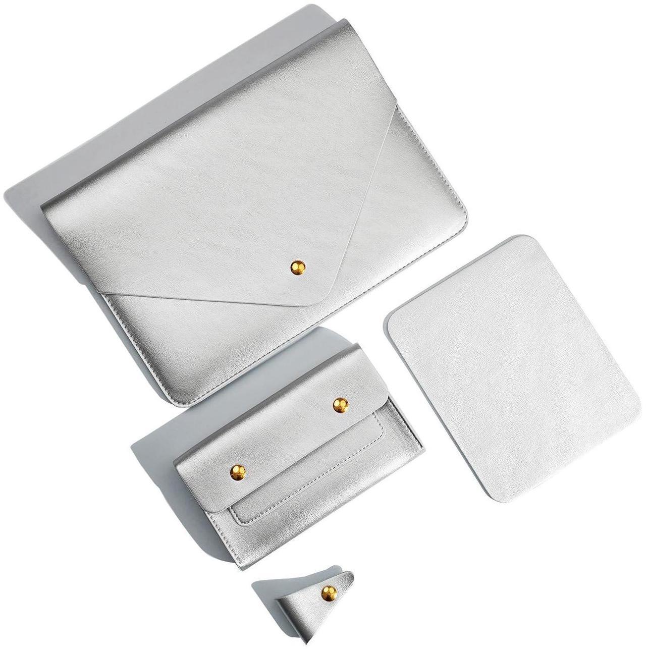 Main image of Benfan Laptop Sleeve Compatible with 2024 13inch MacBook Air M3 A3113, 13 MacBook Pro M2, Surface Pro 3 4 5 6 7, Dell XPS 13 with Small Pouch, Mouse Pad and Cord Holder Color Silver