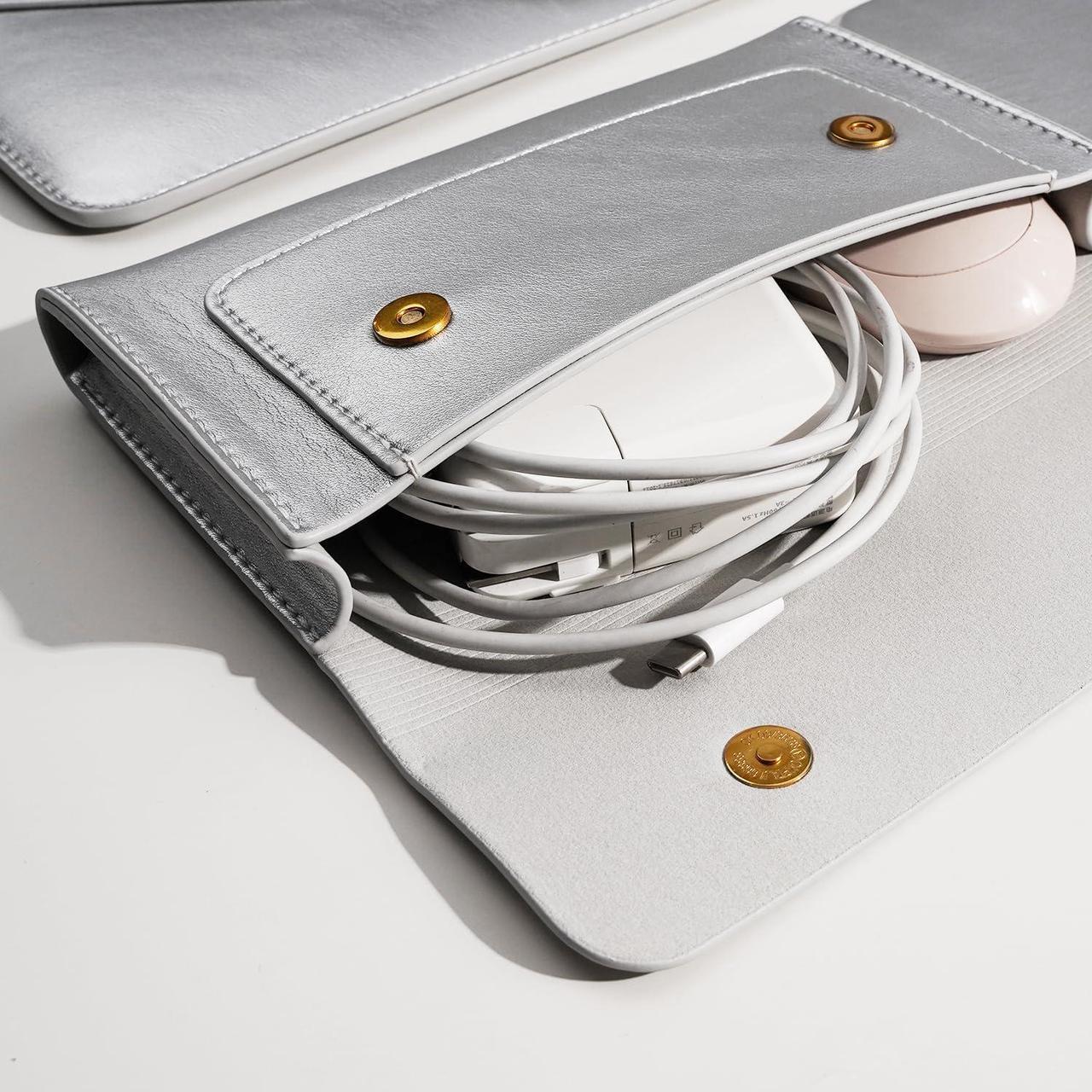 Alt view image 4 of 5 - Benfan Laptop Sleeve Compatible with 2024 13inch MacBook Air M3 A3113, 13 MacBook Pro M2, Surface Pro 3 4 5 6 7, Dell XPS 13 with Small Pouch, Mouse Pad and Cord Holder Color Silver