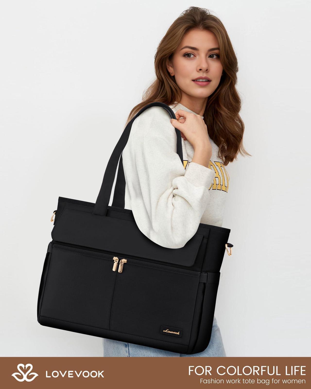 Alt view image 2 of 5 - LOVEVOOK Work Bags for Women 15.6 Inch Work Tote Bags with Laptop Compartment Large Capability Laptop Purse Professional Teacher Tote Bag Casual Computer Briefcase for Office Travel Nurse, Black
